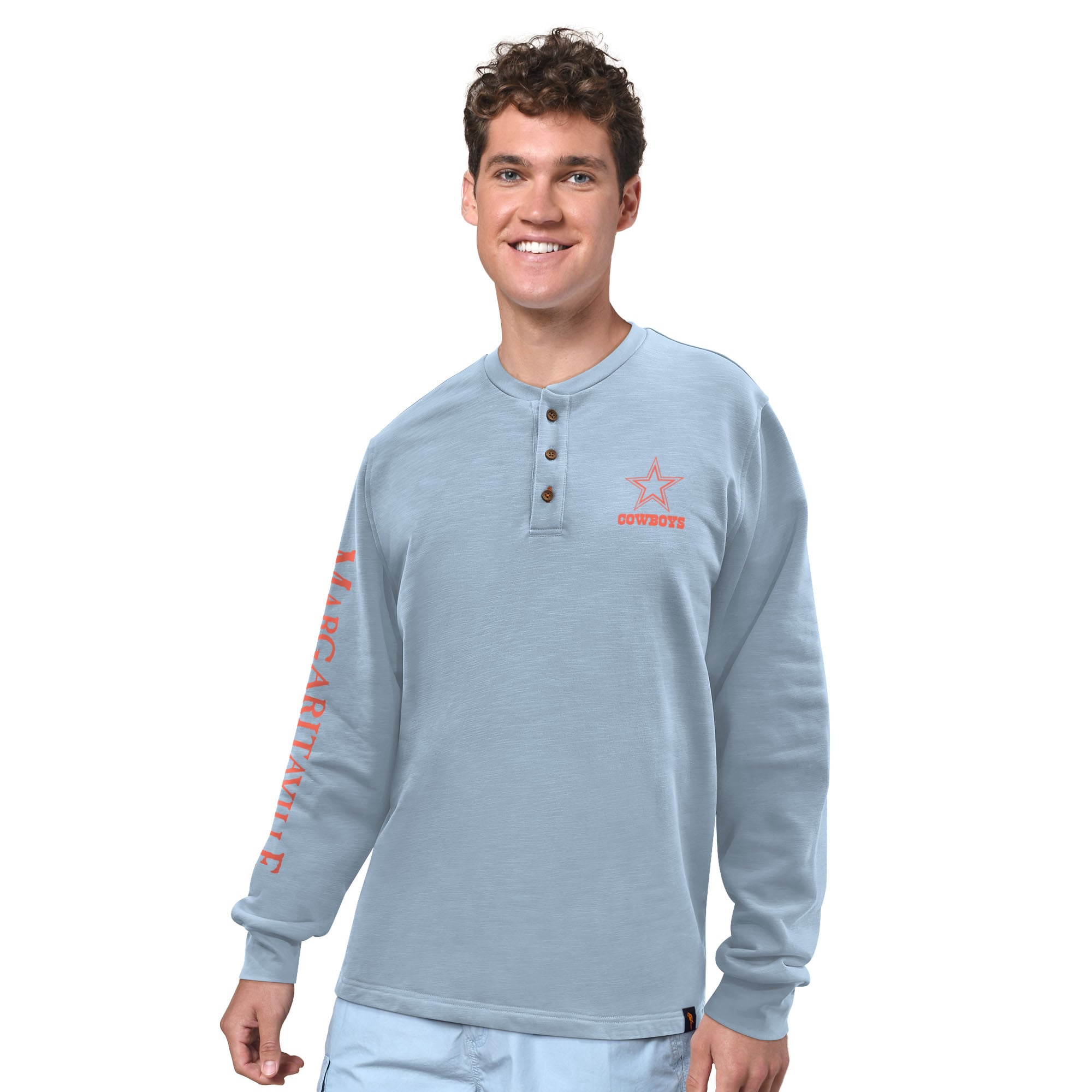 Men’s Margaritaville Light Blue Dallas Cowboys Five O’Clock Henley Long Sleeve T-Shirt Men’s Margaritaville Light Blue Dallas Cowboys Five O’Clock Henley Long Sleeve T-Shirt