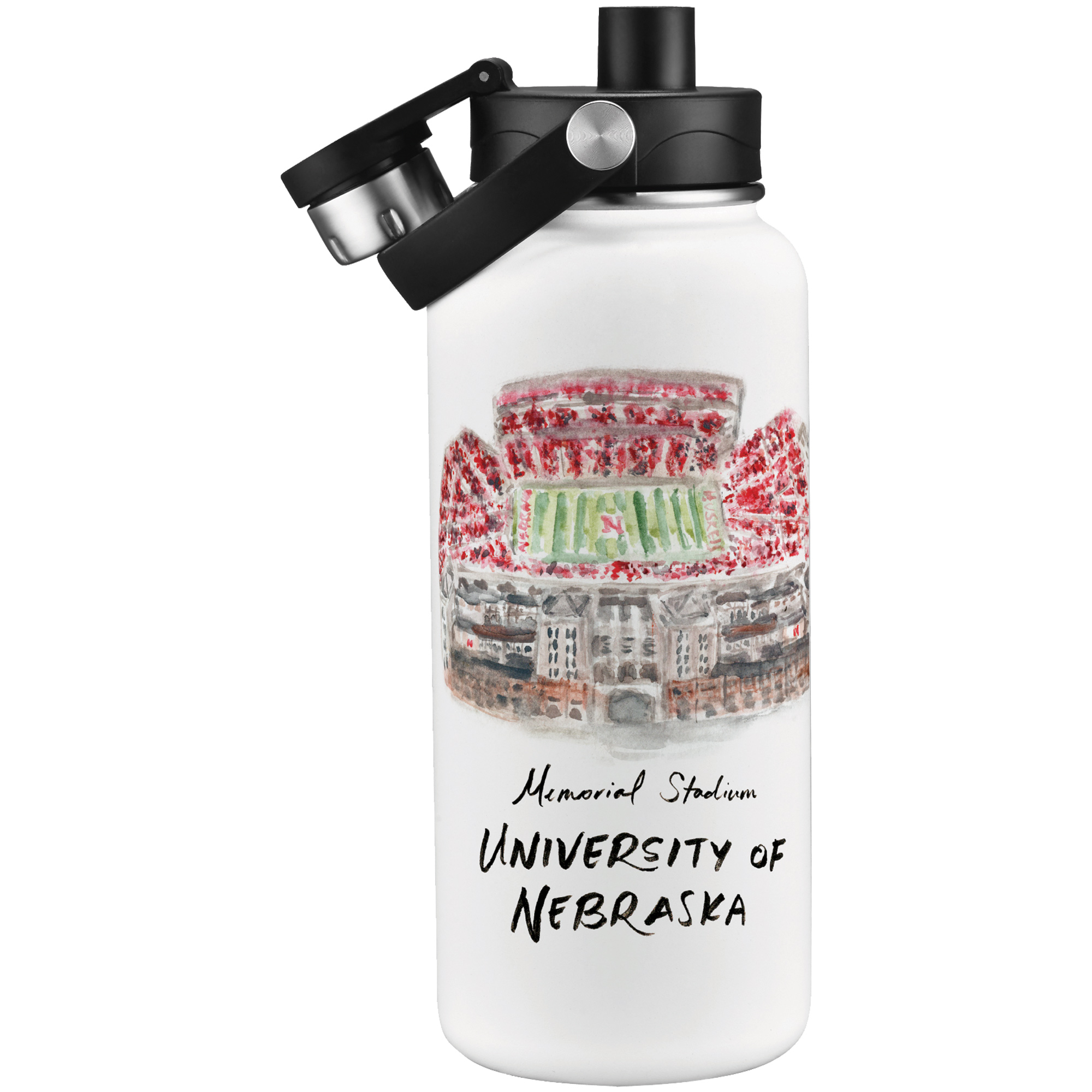Nebraska Huskers Laura Wilcox Watercolors 34oz. Water Bottle
