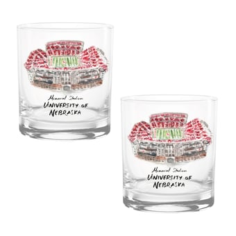 Nebraska Huskers Laura Wilcox Watercolors 14oz Rocks Glass 2-Pack
