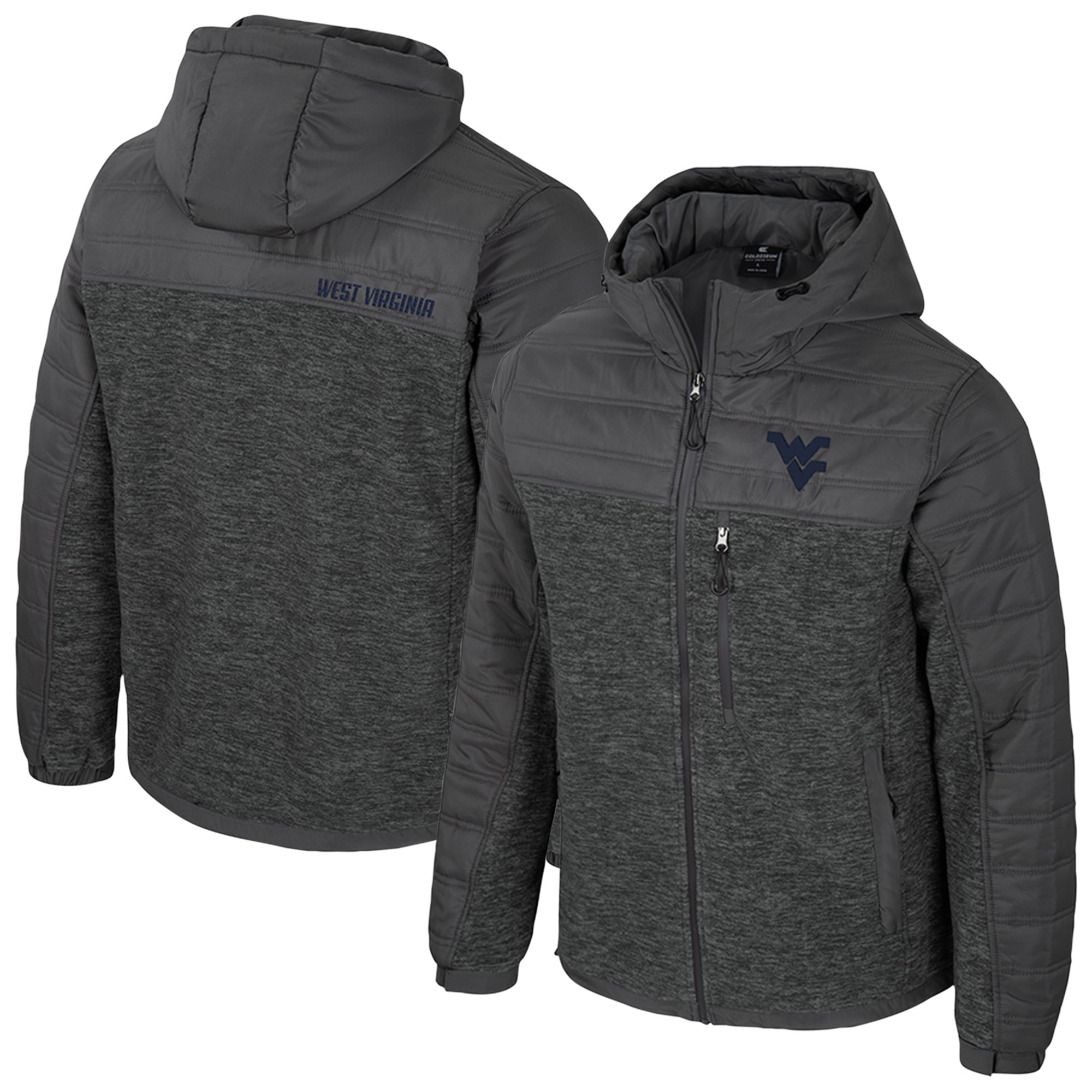 Men's Colosseum Charcoal West Virginia Mountaineers Nightman Full-Zip Hoodie Puffer Jacket