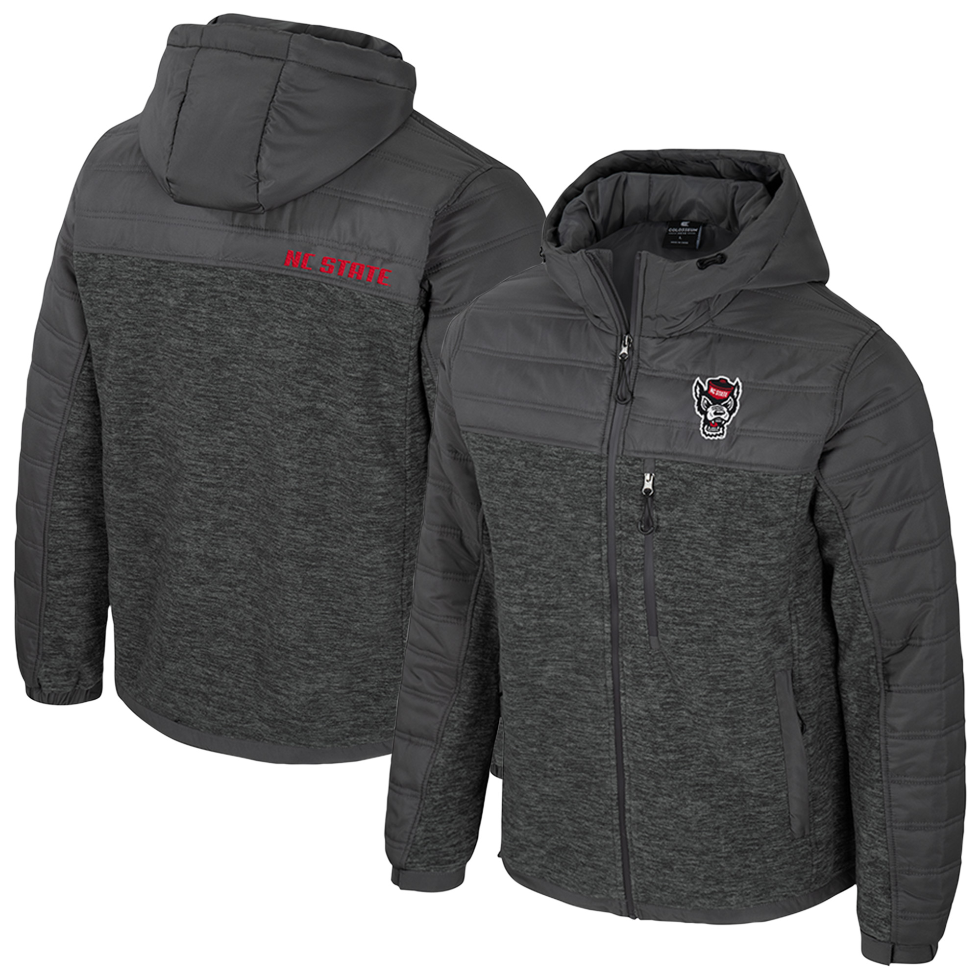 Men's Colosseum Charcoal NC State Wolfpack Nightman Full-Zip Hoodie Puffer Jacket