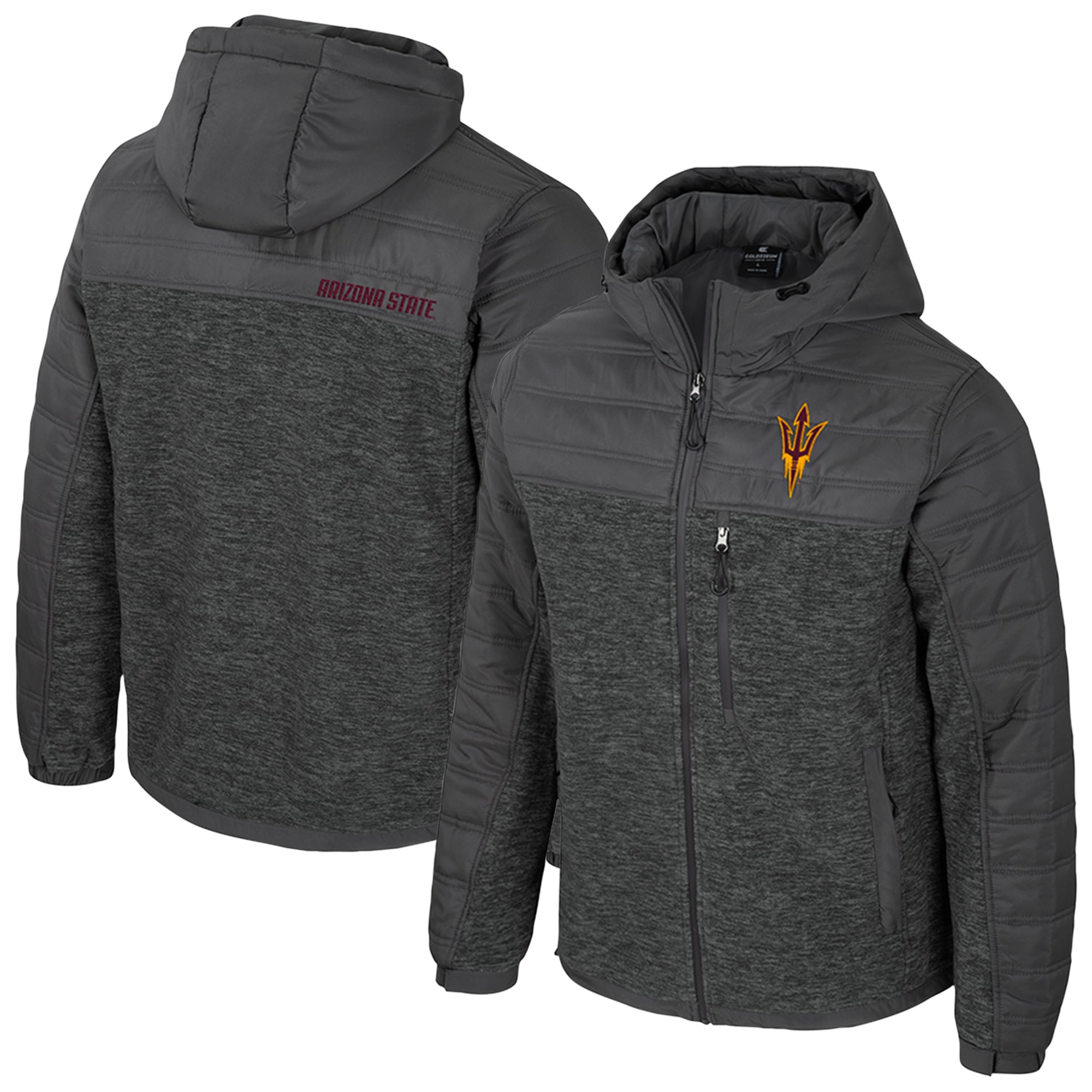 Men's Colosseum Charcoal Arizona State Sun Devils Nightman Full-Zip Hoodie Puffer Jacket