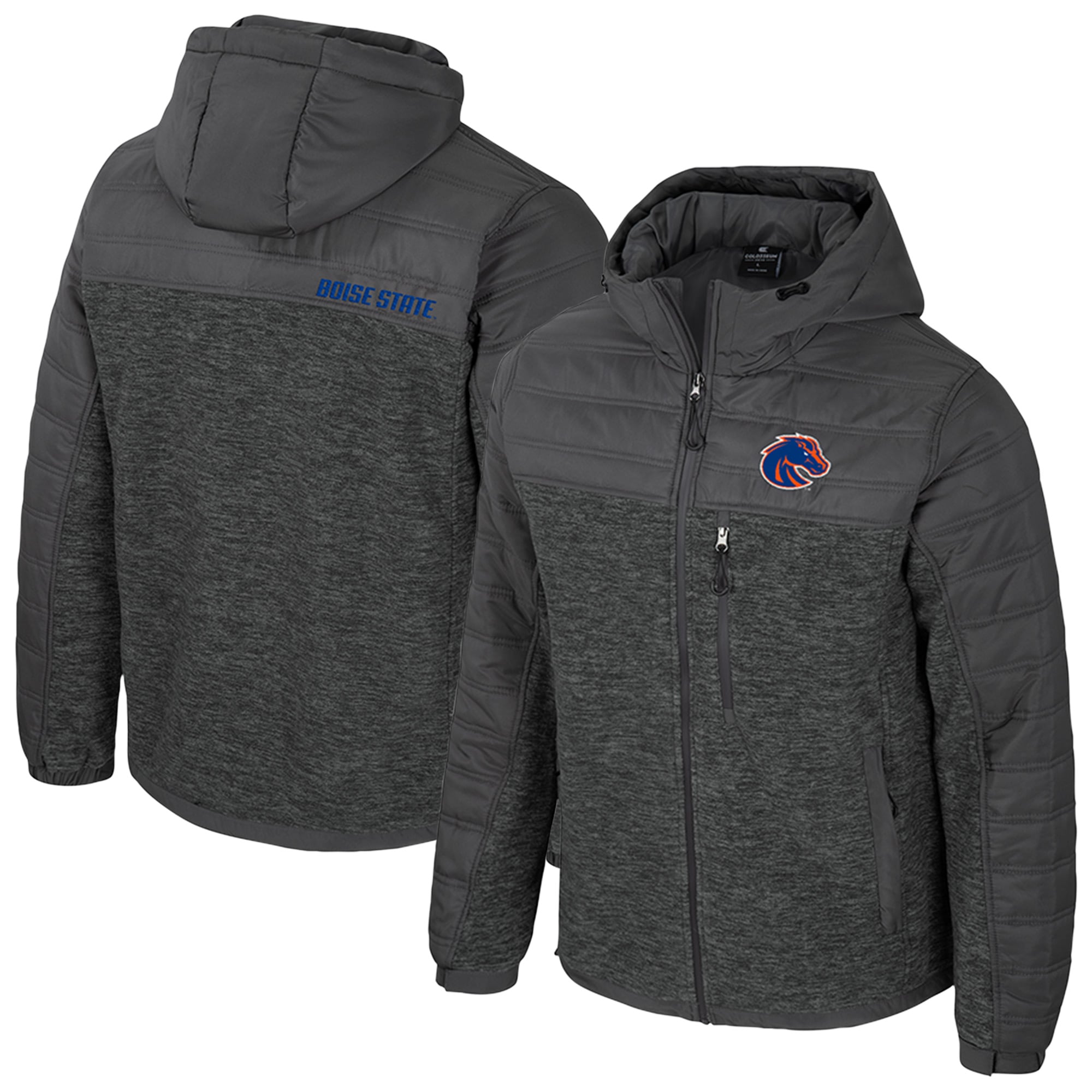 Men's Colosseum Charcoal Boise State Broncos Nightman Full-Zip Hoodie Puffer Jacket