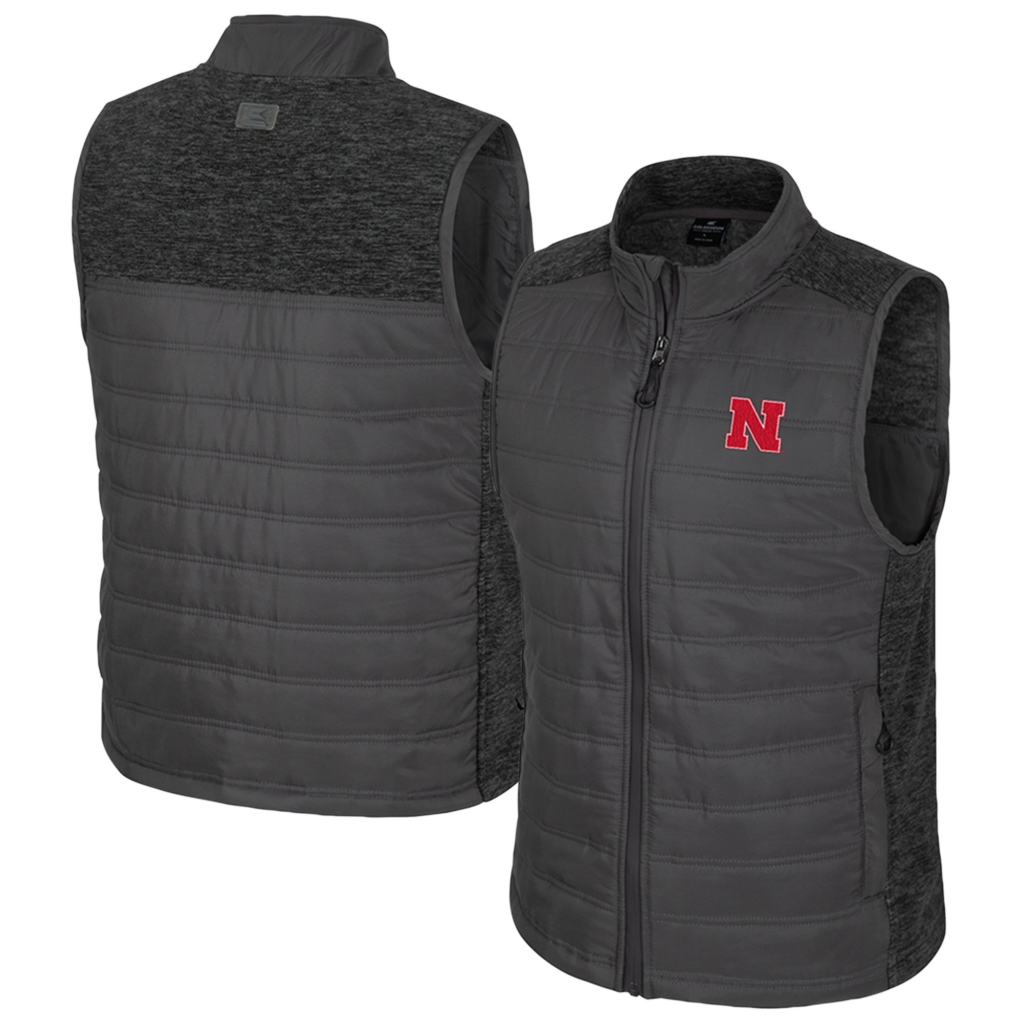 Men's Colosseum Charcoal Nebraska Huskers Nightman Full-Zip Puffer Vest