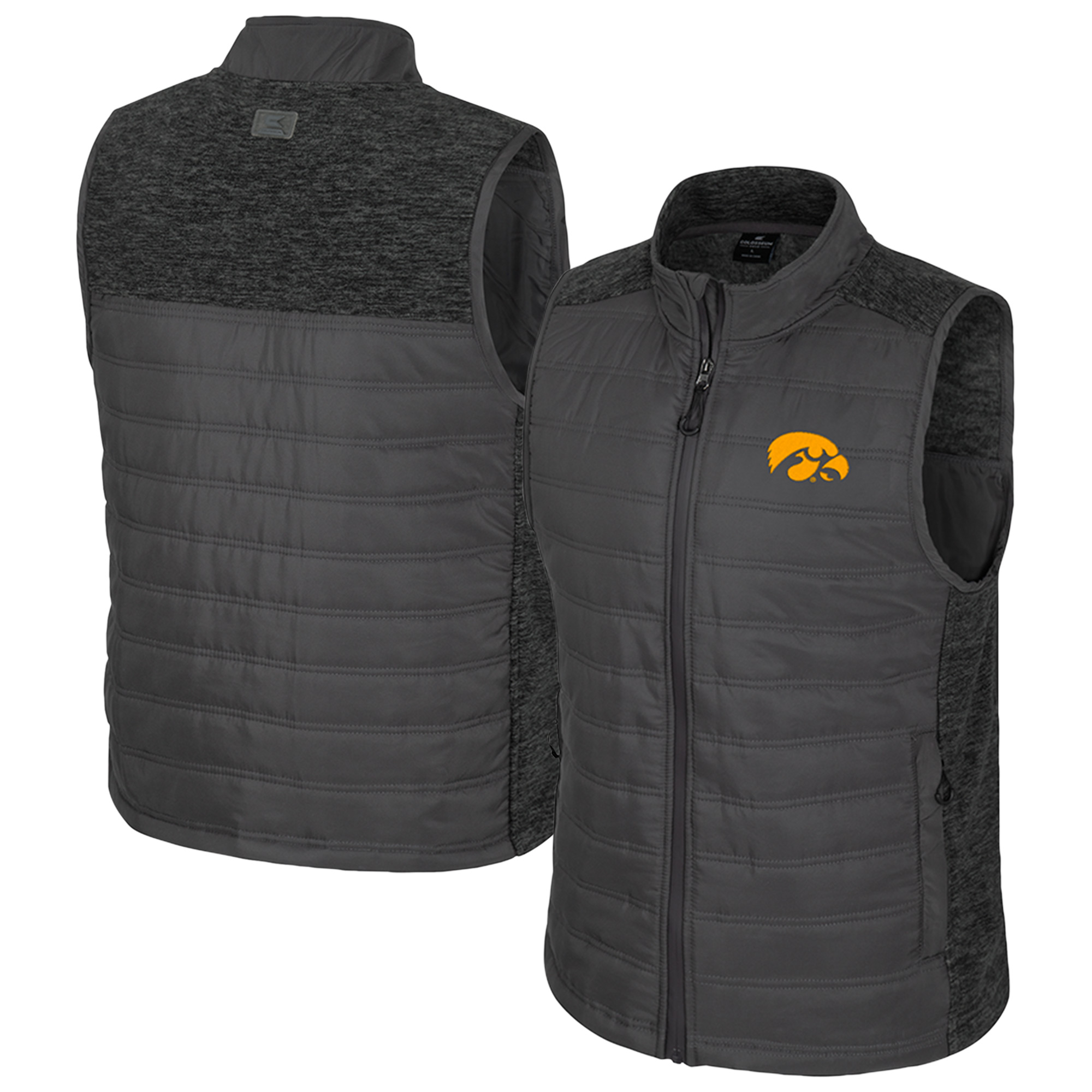 Men's Colosseum Charcoal Iowa Hawkeyes Nightman Full-Zip Puffer Vest