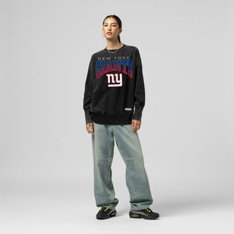 Women's Mitchell & Ness  Black New York Giants Delineate Mineral Wash Crewneck Sweatshirt