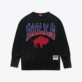 Women's Mitchell & Ness  Black Buffalo Bills Delineate Mineral Wash Crewneck Sweatshirt