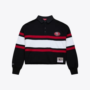 Women's Mitchell & Ness  Black San Francisco 49ers  Cropped Long Sleeve Rugby Polo