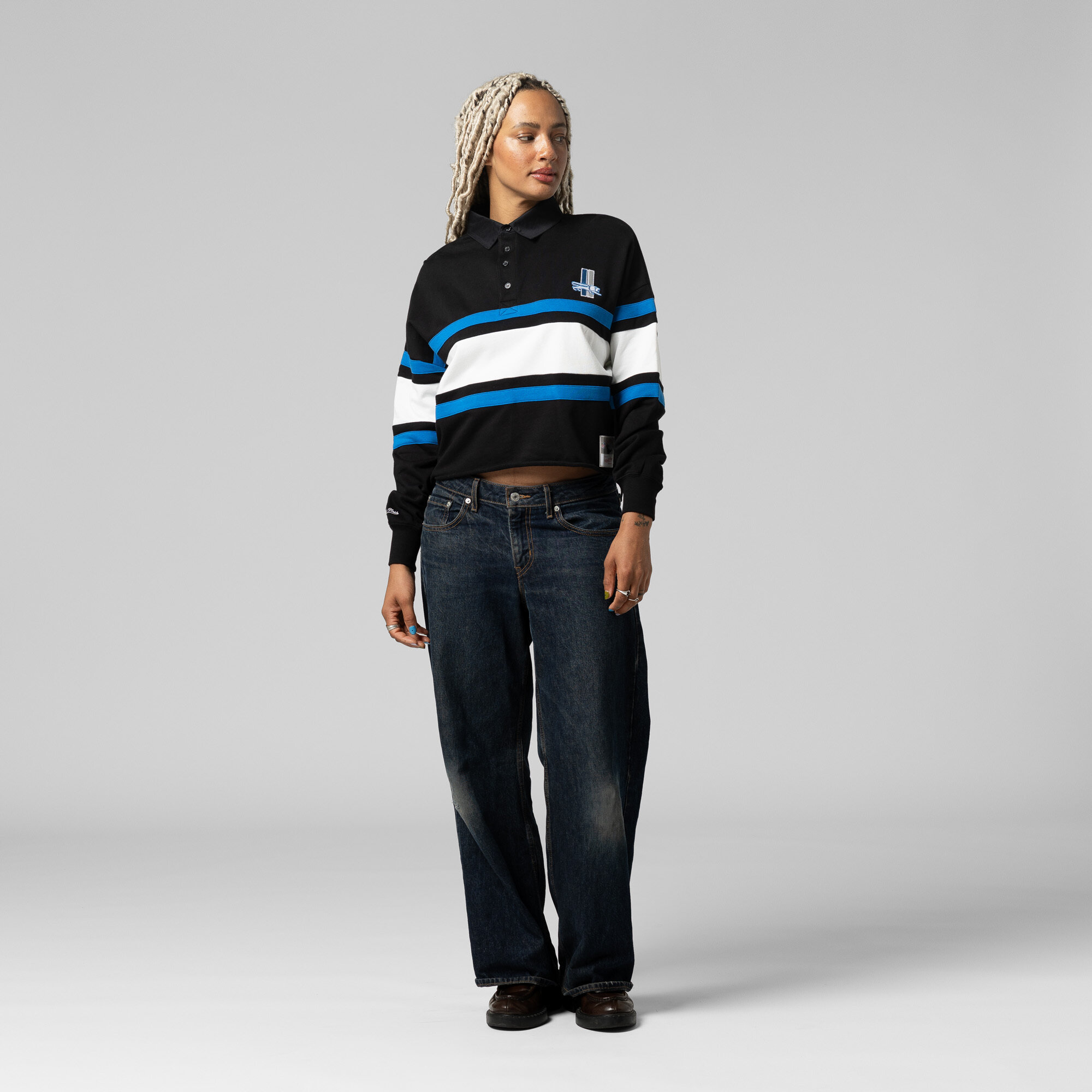 Women’s Mitchell & Ness Black Detroit Lions Cropped Long Sleeve Rugby Polo Women’s Mitchell & Ness Black Detroit Lions Cropped Long Sleeve Rugby Polo