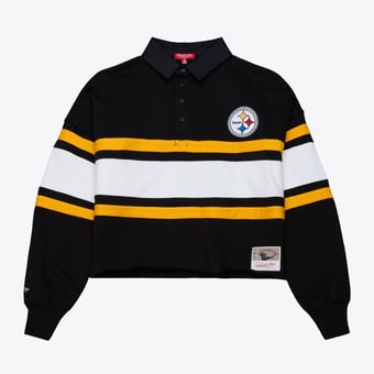 Women's Mitchell & Ness  Black Pittsburgh Steelers  Cropped Long Sleeve Rugby Polo