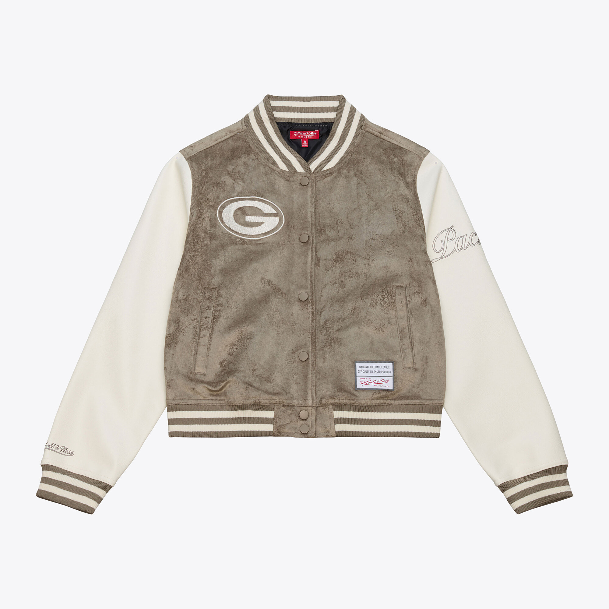 Women's Mitchell & Ness Tan Green Bay Packers Full-Snap Varsity Jacket