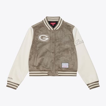 Women's Mitchell & Ness  Tan Green Bay Packers Full-Snap Varsity Jacket
