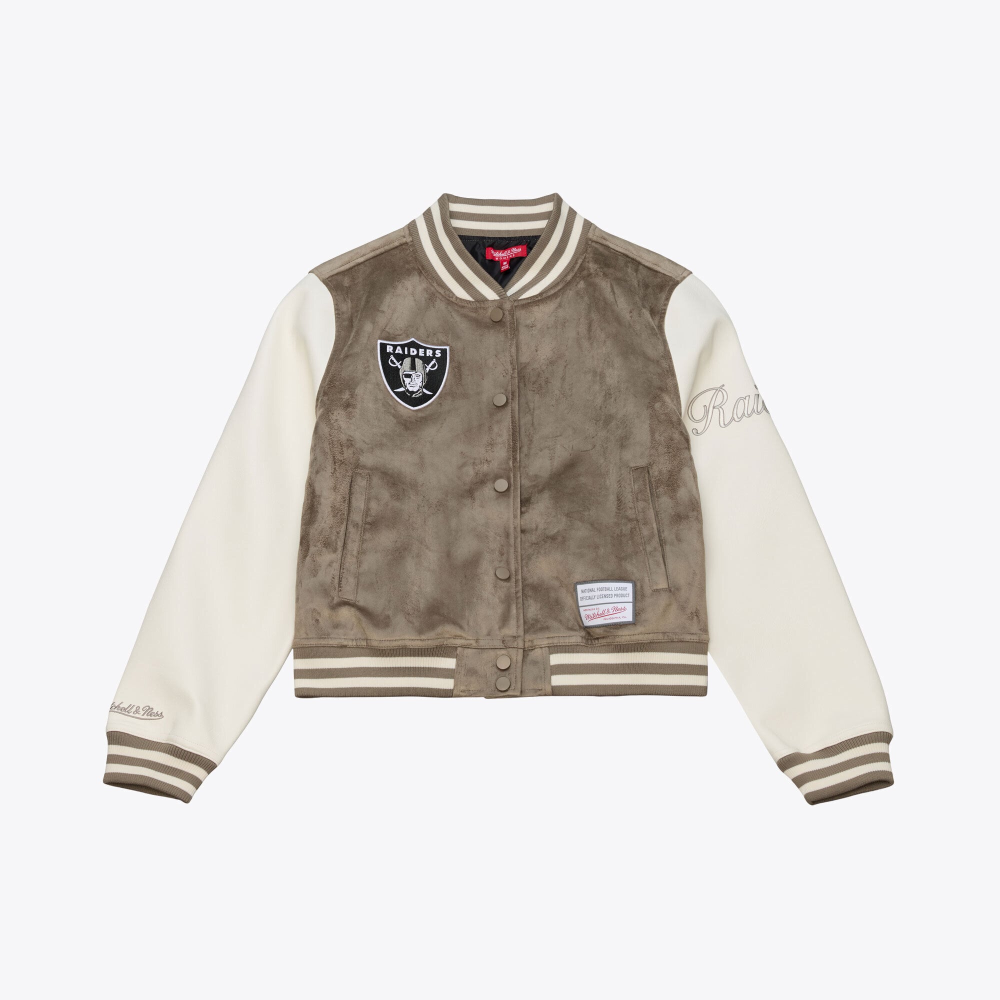 Women's Mitchell & Ness  Tan Oakland Raiders Full-Snap Varsity Jacket