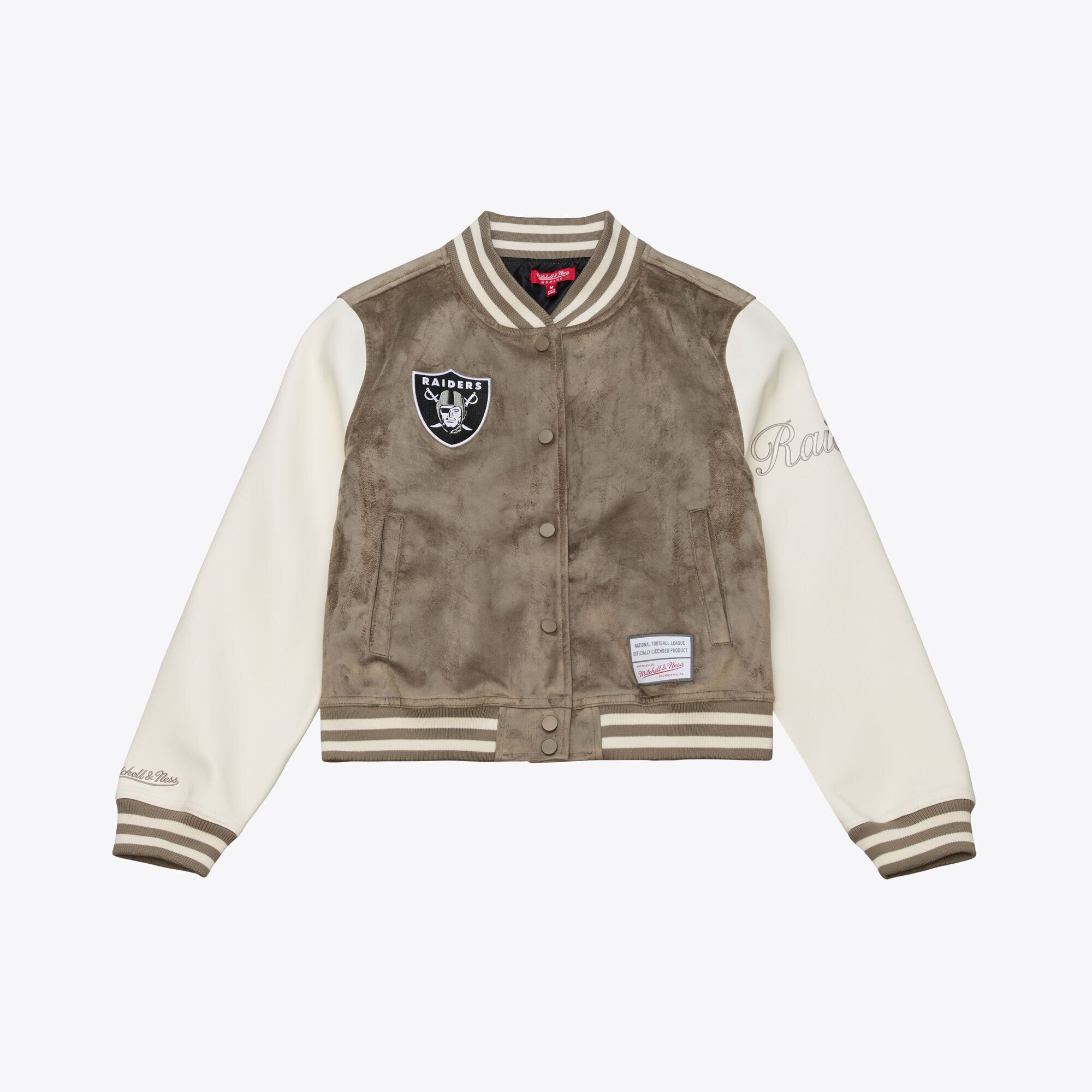 Women's Mitchell & Ness  Tan Oakland Raiders Full-Snap Varsity Jacket
