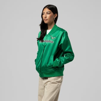 Women's Mitchell & Ness  Kelly Green Philadelphia Eagles Full-Snap Satin Jacket