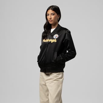 Women's Mitchell & Ness  Black Pittsburgh Steelers Full-Snap Satin Jacket