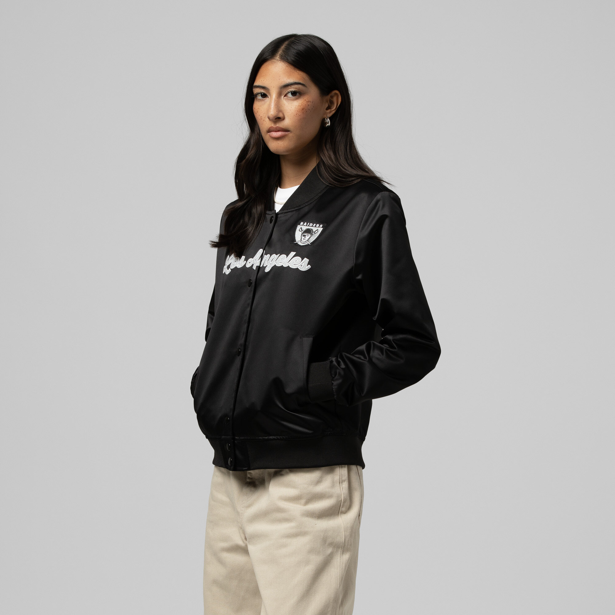 Women's Mitchell & Ness Black Las Vegas Raiders Full-Snap Satin Jacket