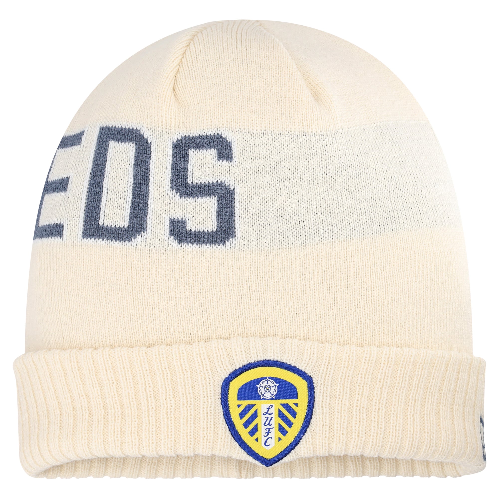 Leeds United New Era Wordmark Cuff Beanie - Light Cream - Unisex