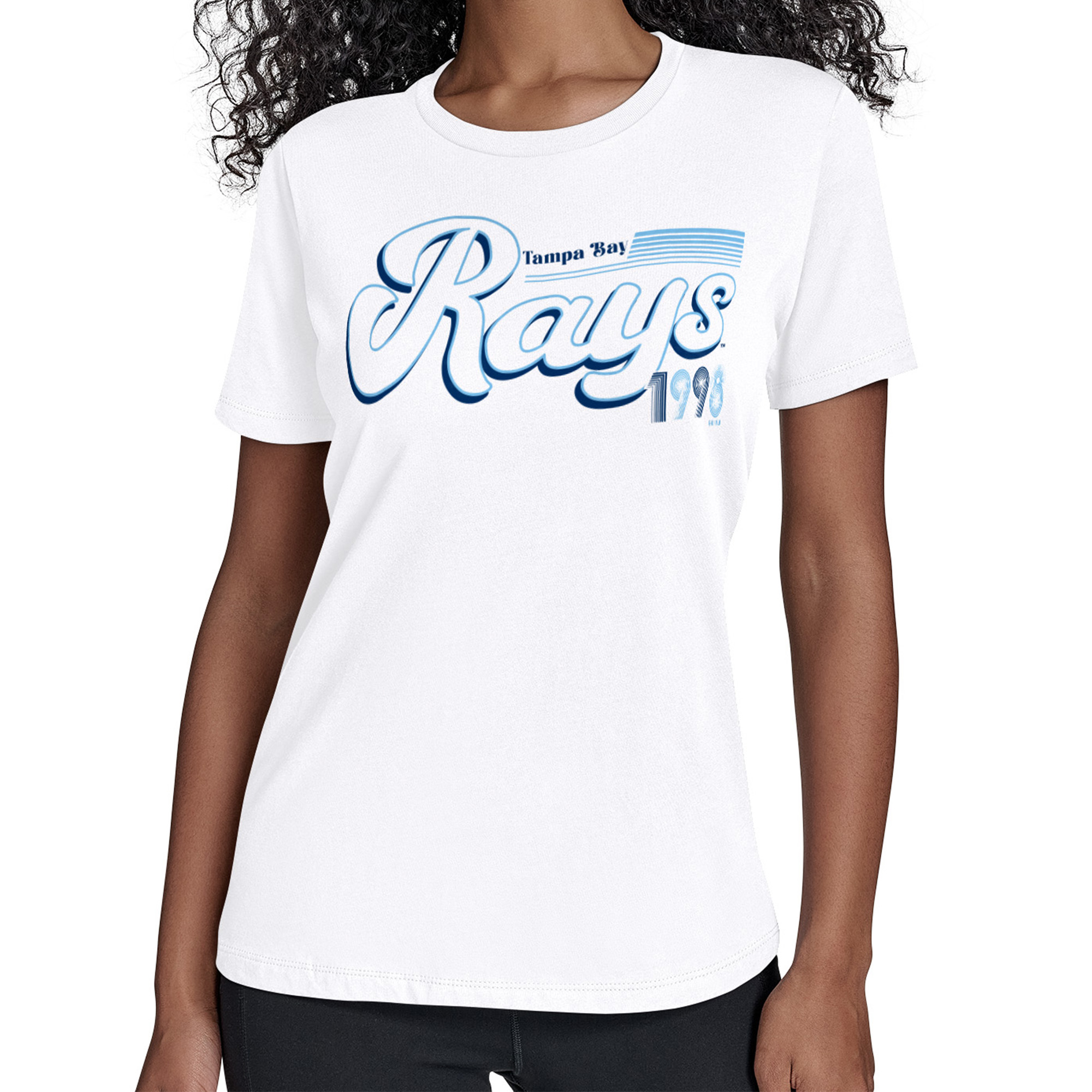 Women’s Starter White Tampa Bay Rays Groovy Script Team Fitted T-Shirt Women’s Starter White Tampa Bay Rays Groovy Script Team Fitted T-Shirt