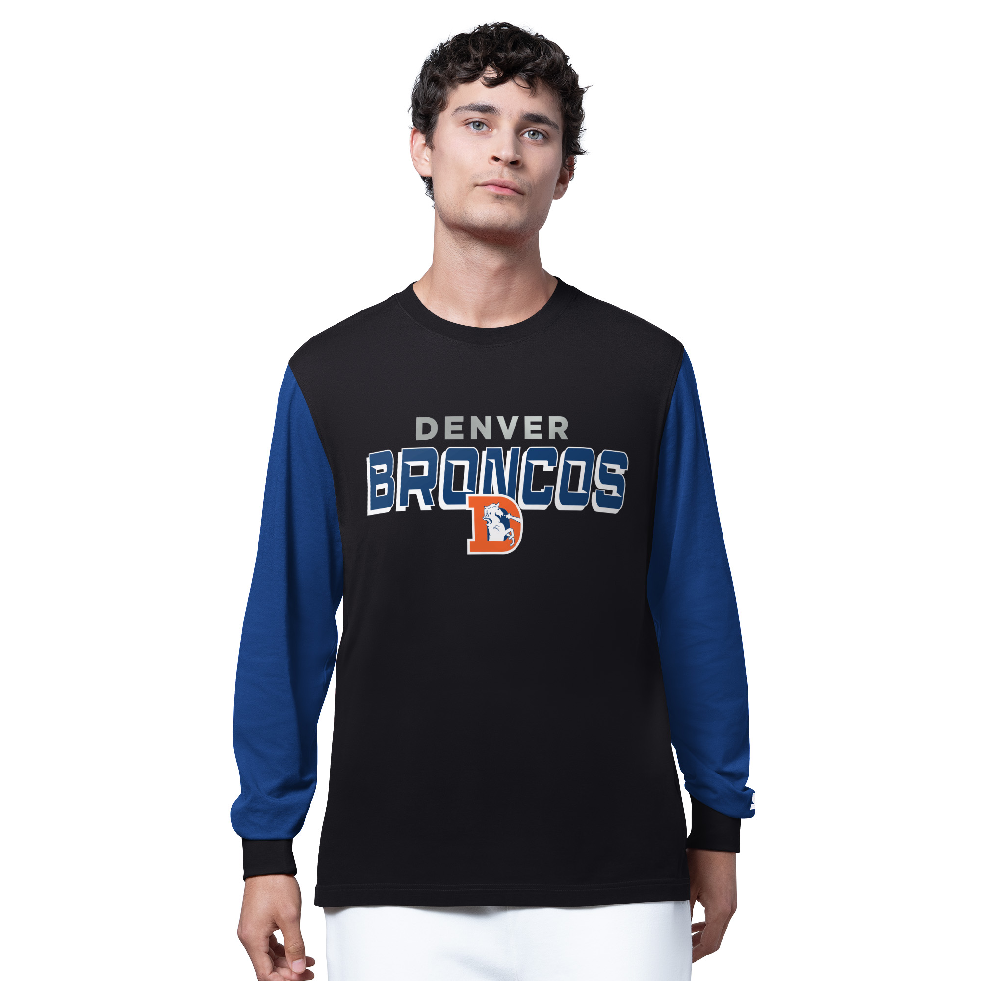Men's Starter Black/Navy Denver Broncos Thursday Night Gridiron Long Sleeve T-Shirt