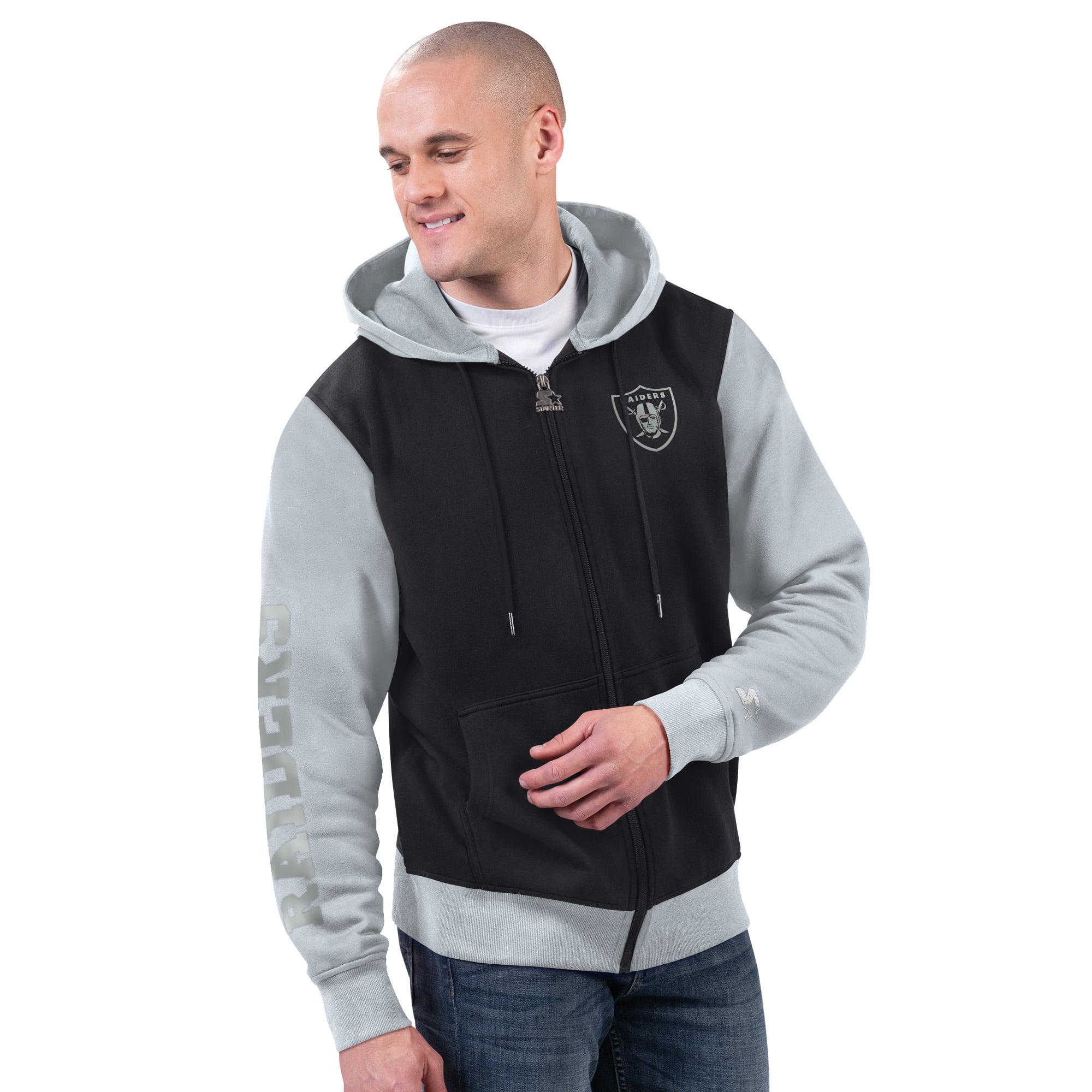Men’s Starter Black/Silver Las Vegas Raiders Thursday Night Gridiron Full-Zip Hoodie Men’s Starter Black/Silver Las Vegas Raiders Thursday Night Gridiron Full-Zip Hoodie