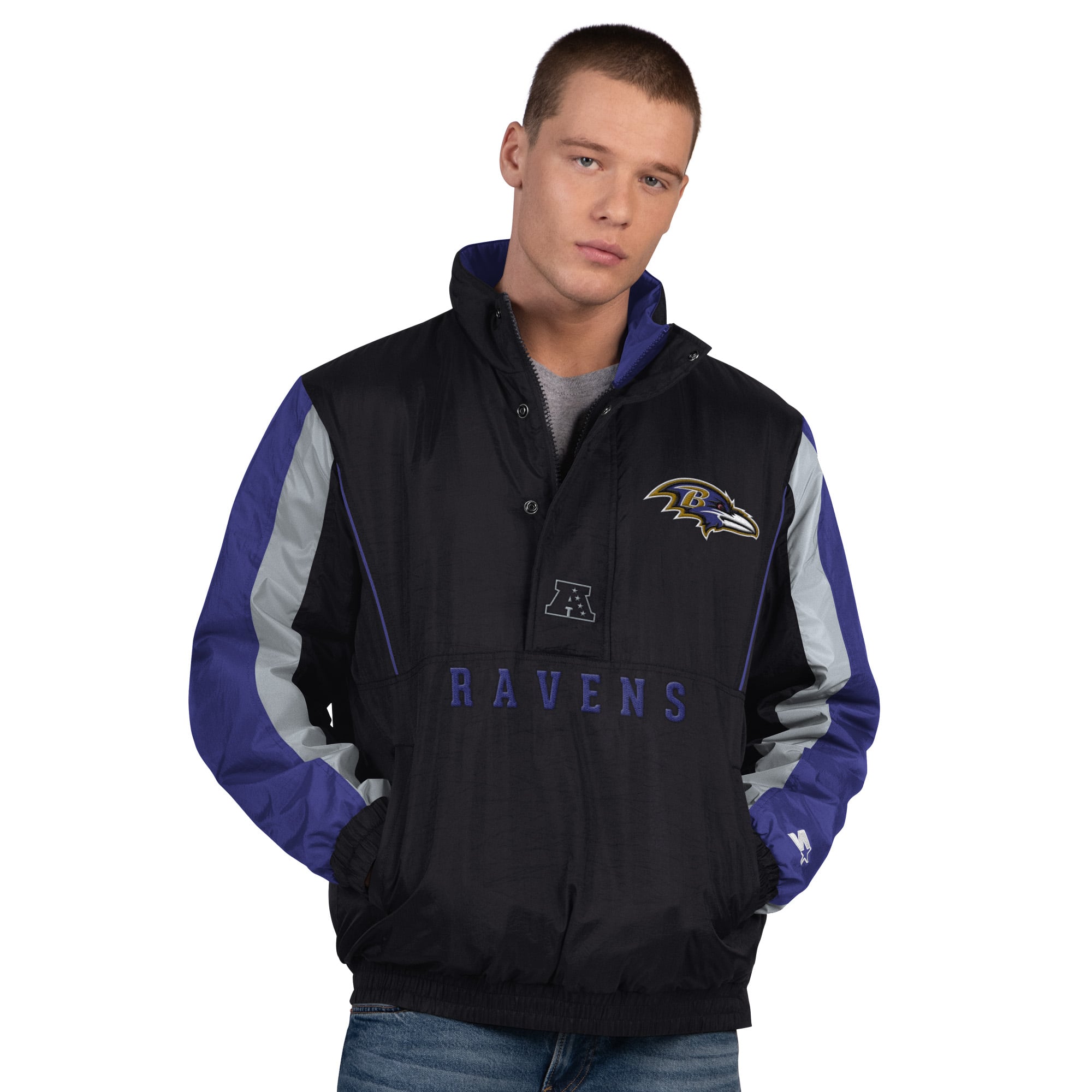 Men's Starter Black Baltimore Ravens Thursday Night Gridiron Half-Zip Jacket