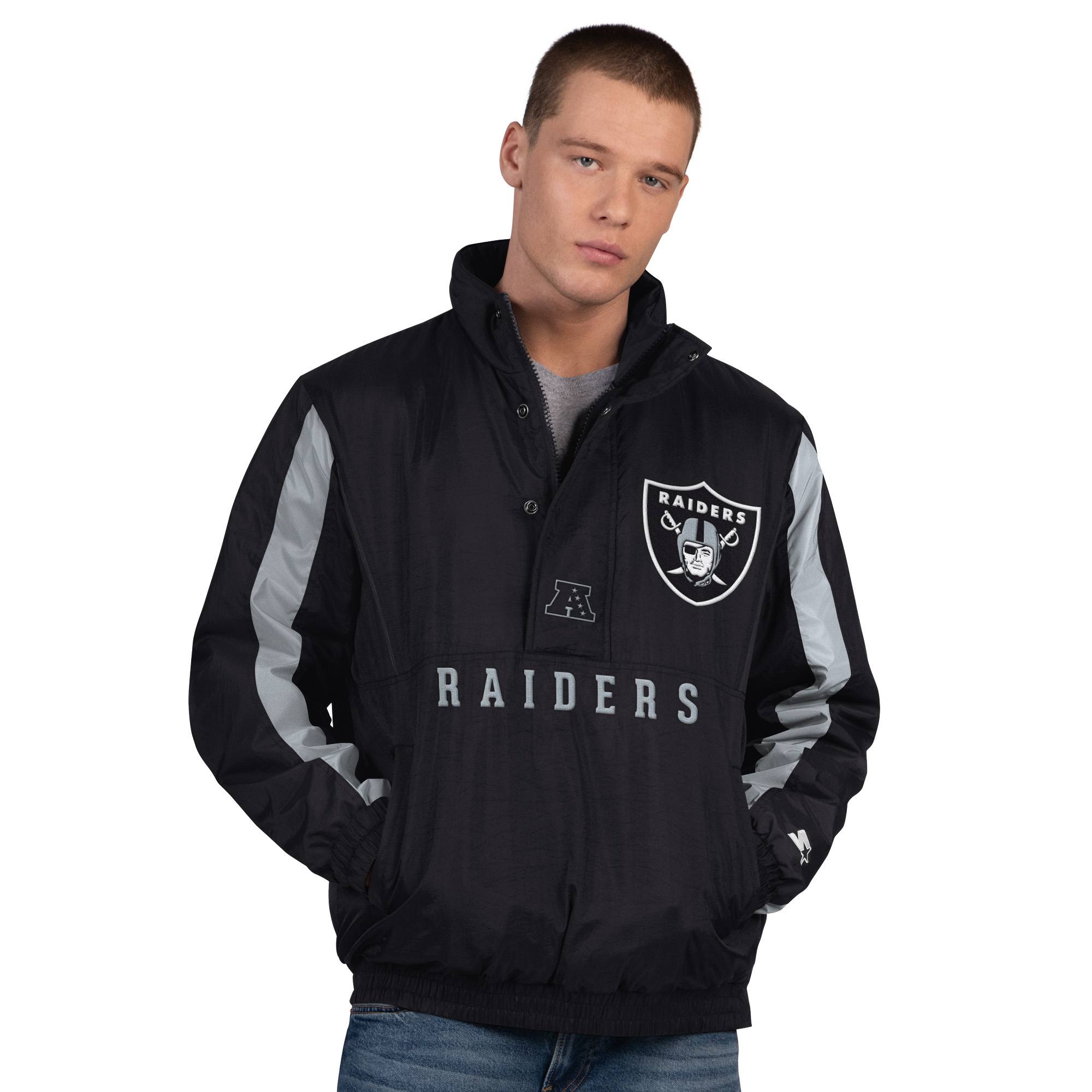 Men's Starter Black Las Vegas Raiders Thursday Night Gridiron Half-Zip Jacket