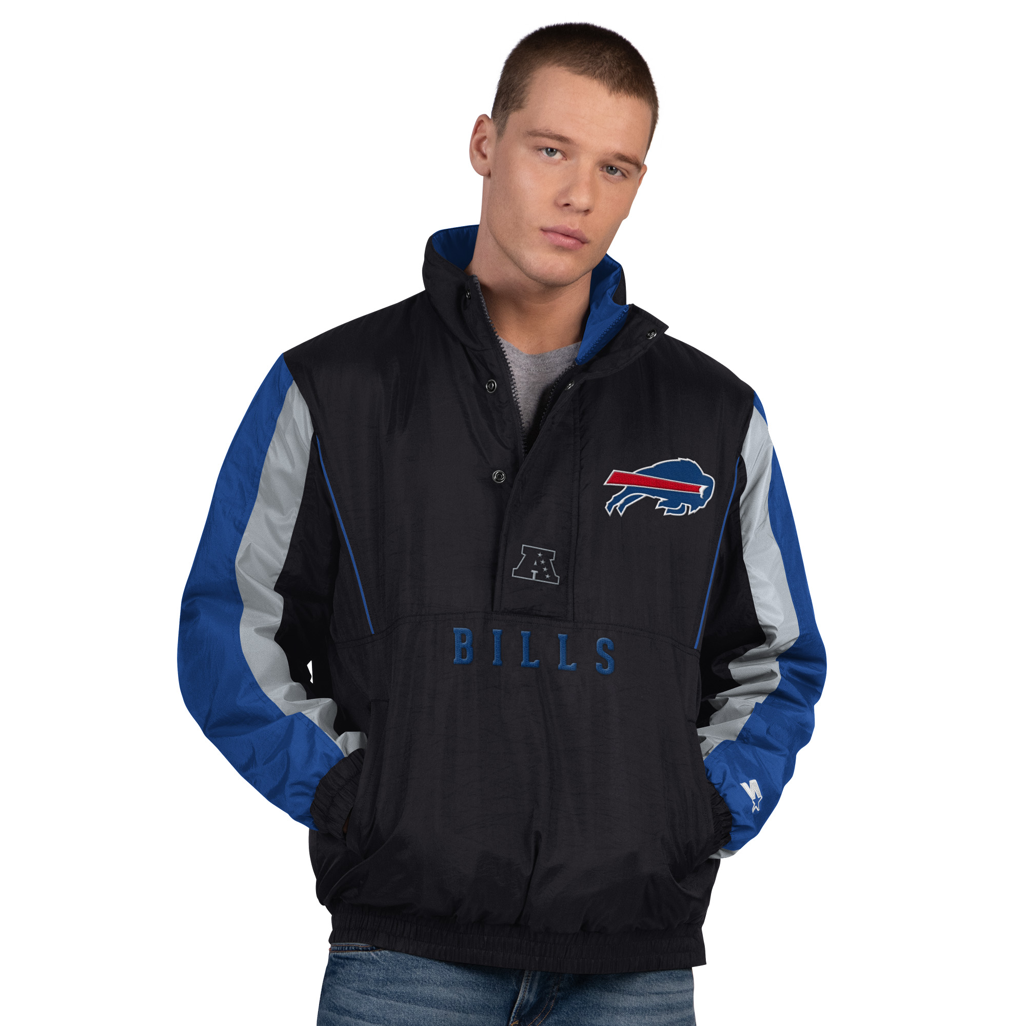 Men's Starter Black Buffalo Bills Thursday Night Gridiron Half-Zip Jacket