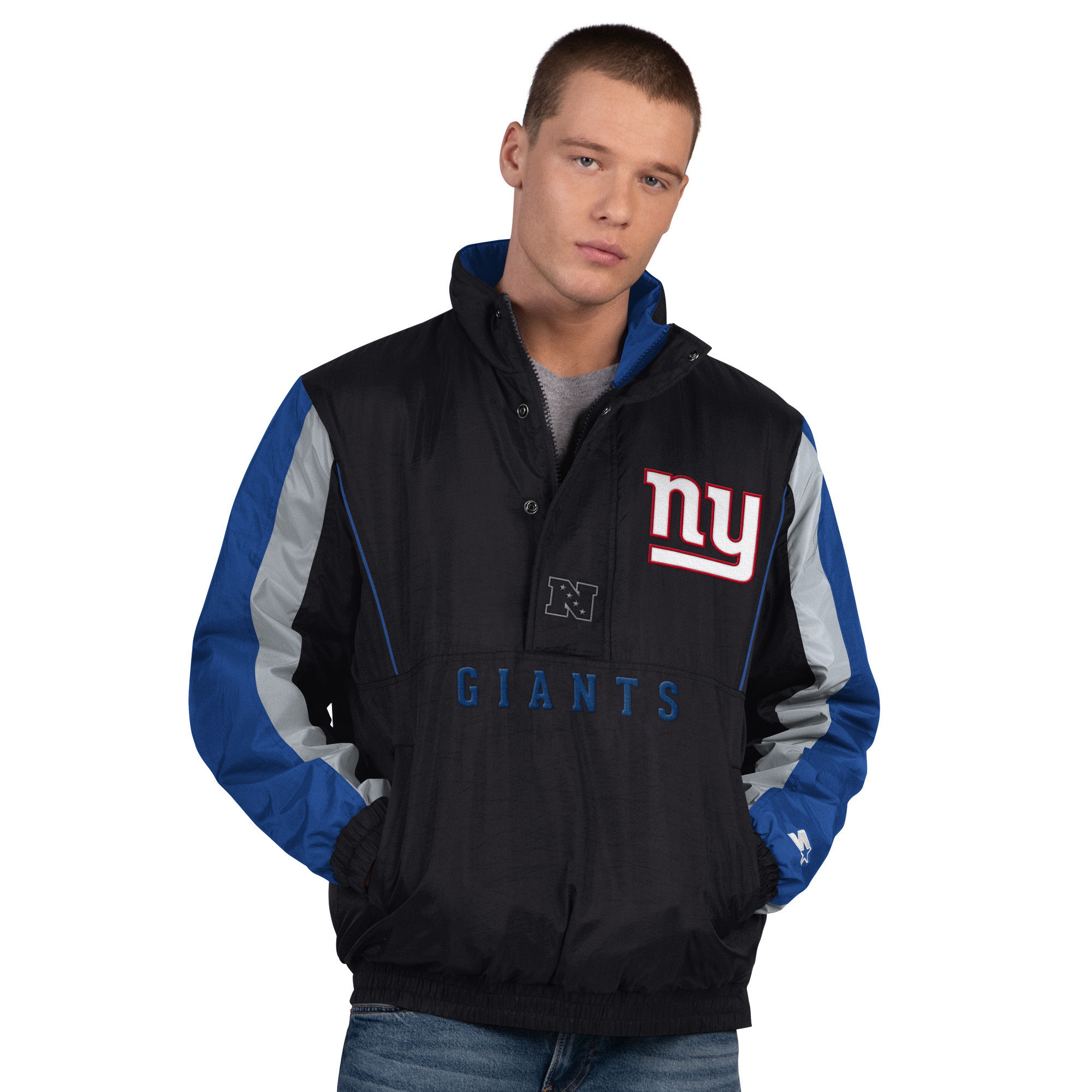 Men's Starter Black New York Giants Thursday Night Gridiron Half-Zip Jacket