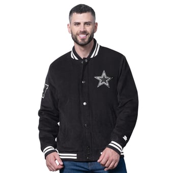 Men's Starter Black Dallas Cowboys Blackout Corduroy Full-Snap Varsity Jacket