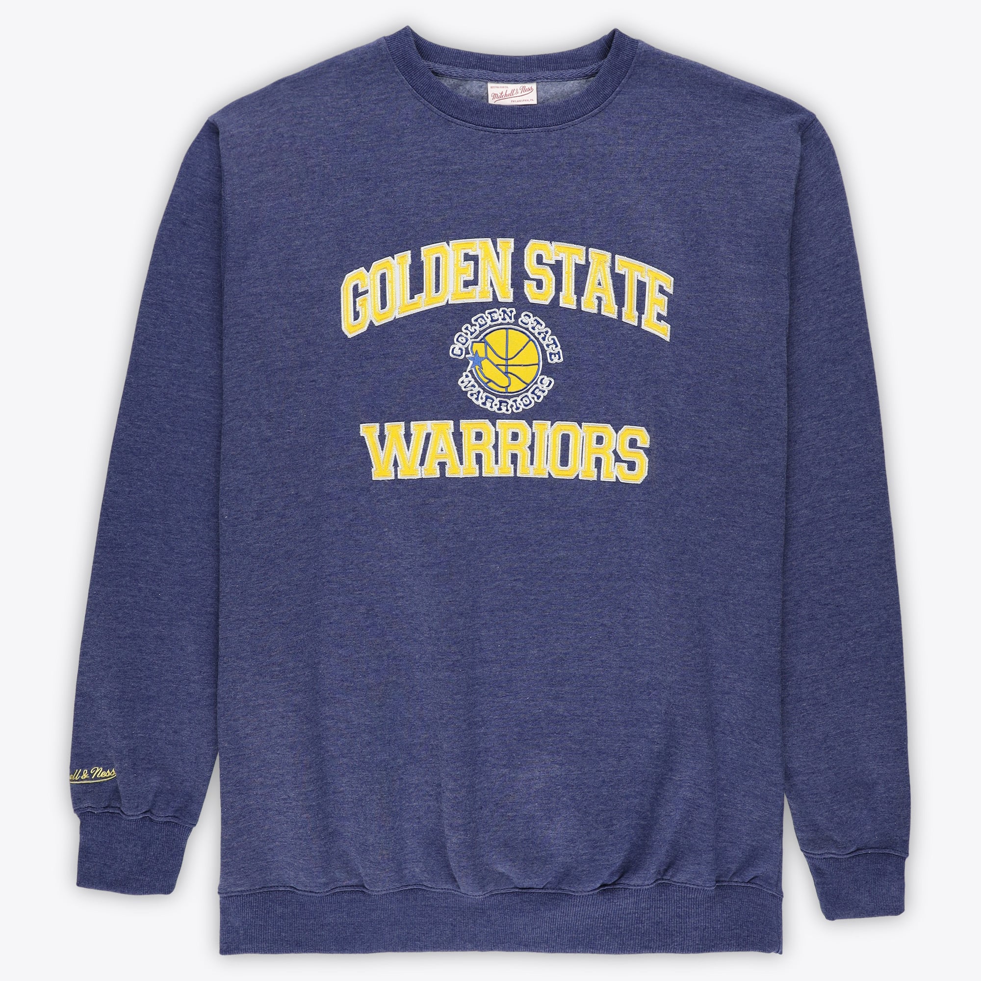 Men's Mitchell & Ness Heather Royal Golden State Warriors Hardwood Classics Big & Tall Crewneck Sweatshirt