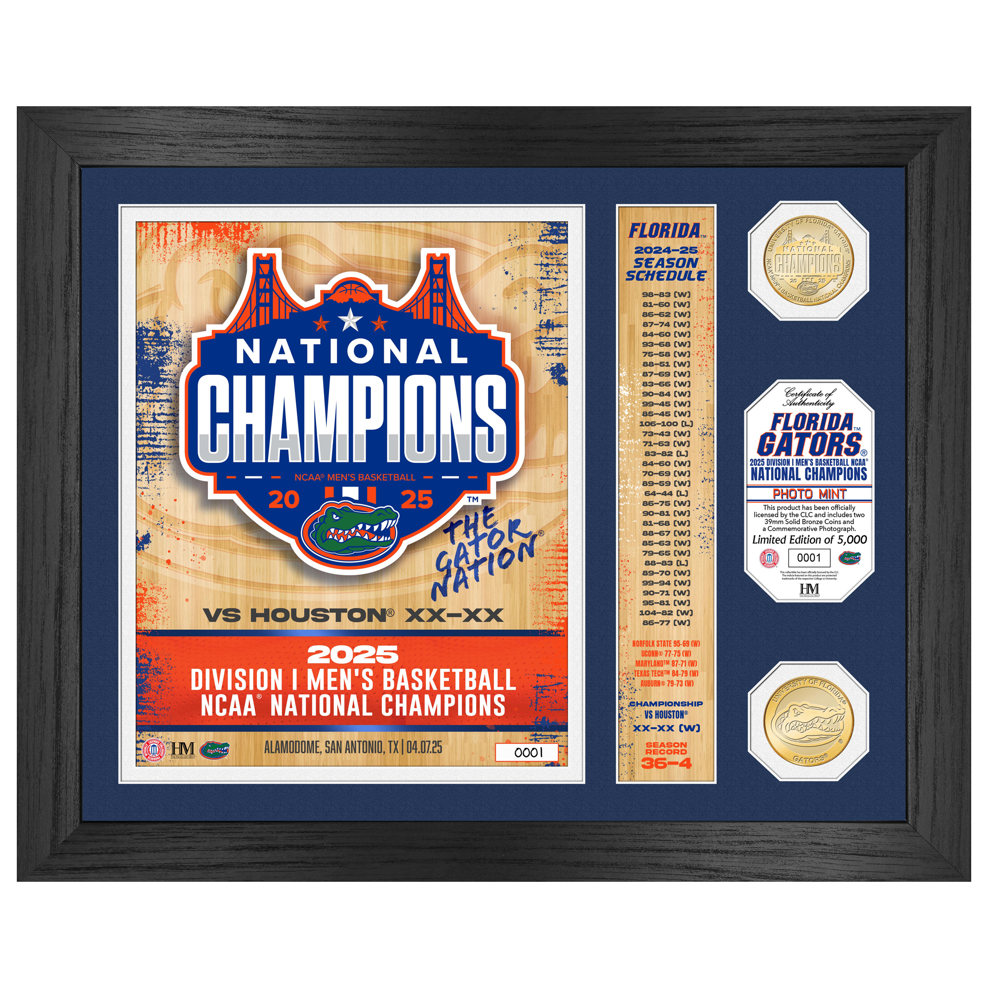Highland Mint Florida Gators 2025 NCAA Men's Basketball National Champions 13" x 16" Banner Bronze Coin Photo Mint