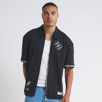 Unisex Black Philadelphia Eagles Heavy Jersey Zip-Up T-Shirt
