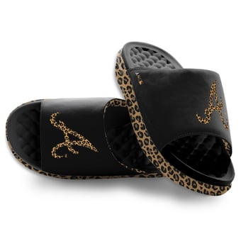 Women's ISlide Black Atlanta Braves Cheetah Dip Motive Slide Sandals
