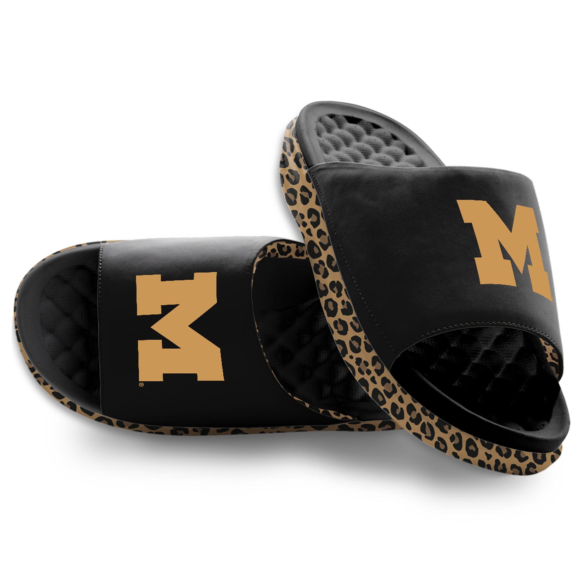 Women’s ISlide Black Michigan Wolverines Cheetah Dip Motive Slide Sandals