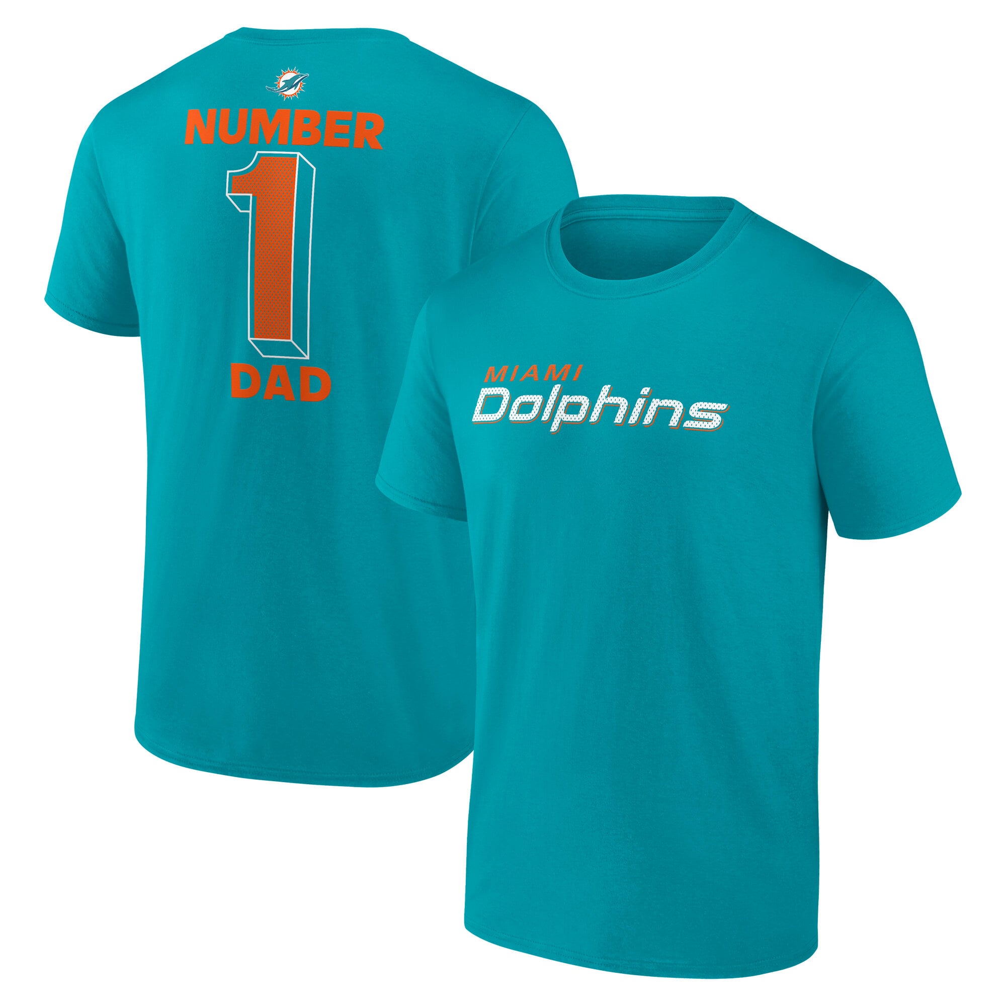 Men's Logo Athletic Aqua Miami Dolphins #1 Dad Jersey T-Shirt