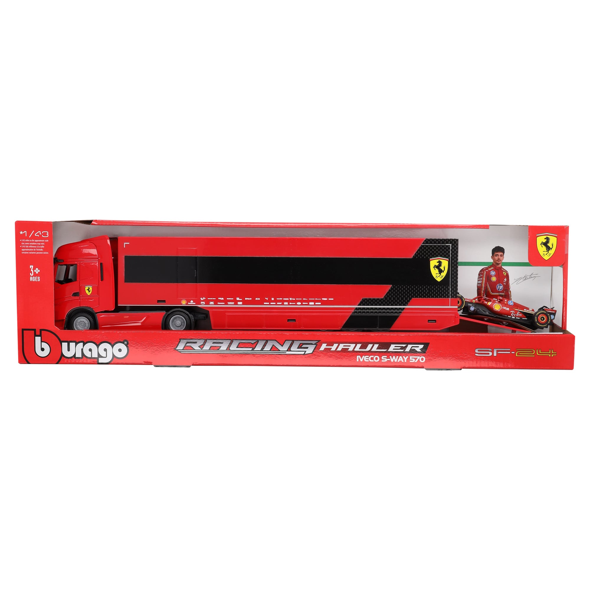 Scuderia Ferrari Iveco S-Way 570 Racing Transporter avec une voiture modèle 1:43