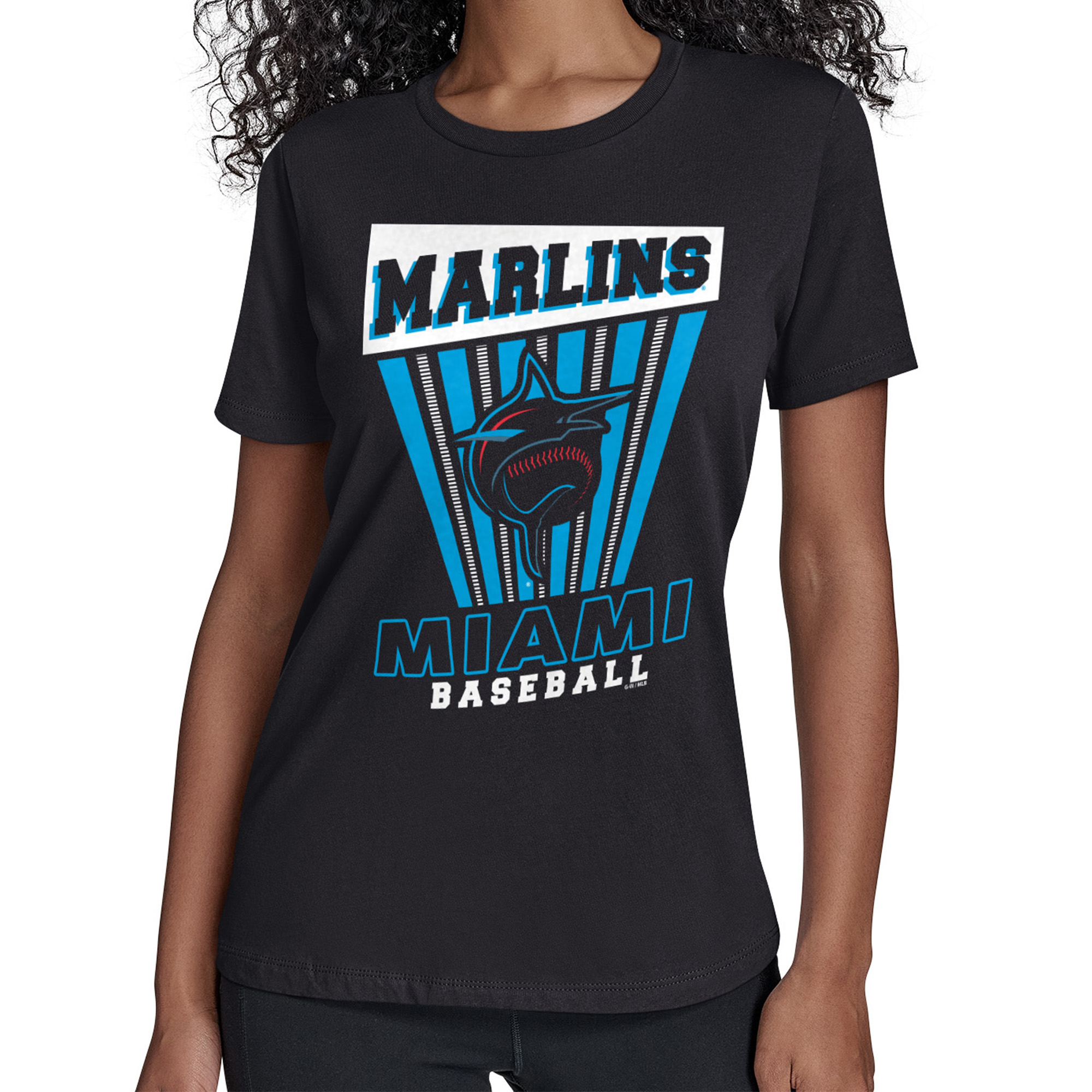 Women’s Starter Black Miami Marlins Poster Print T-Shirt Women’s Starter Black Miami Marlins Poster Print T-Shirt