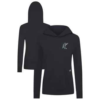 Women's Levelwear Black Florida Marlins Cooperstown Collection Relay Core Logo Pullover Hoodie