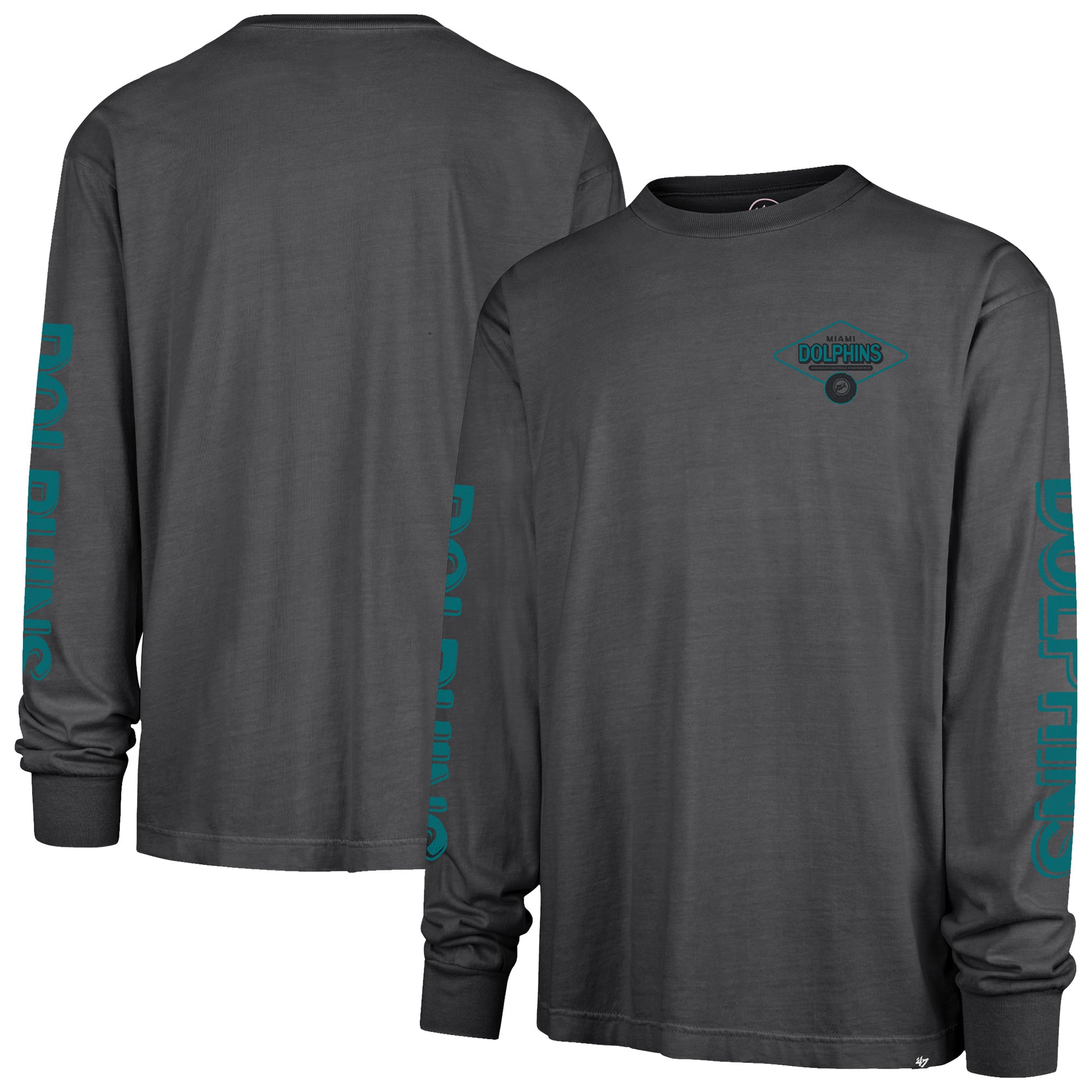 Men's '47 Black Miami Dolphins Cairn Ravine Foundation Throwback Long Sleeve T-Shirt