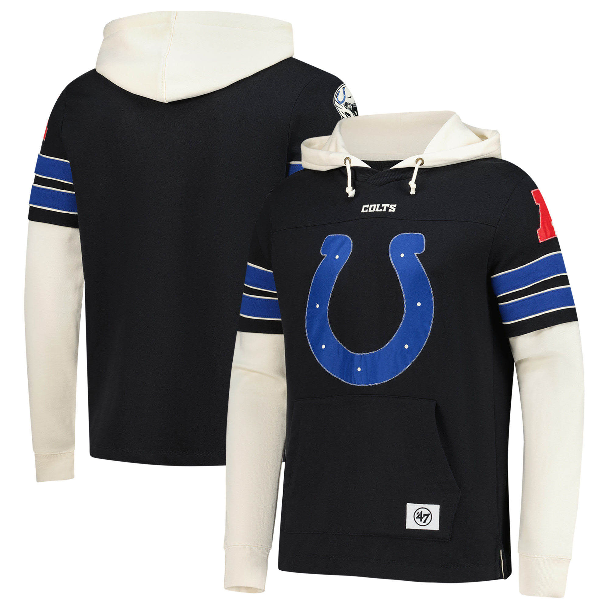 Men's '47 Black Indianapolis Colts Split Zone Cornerback Duo Hoodie