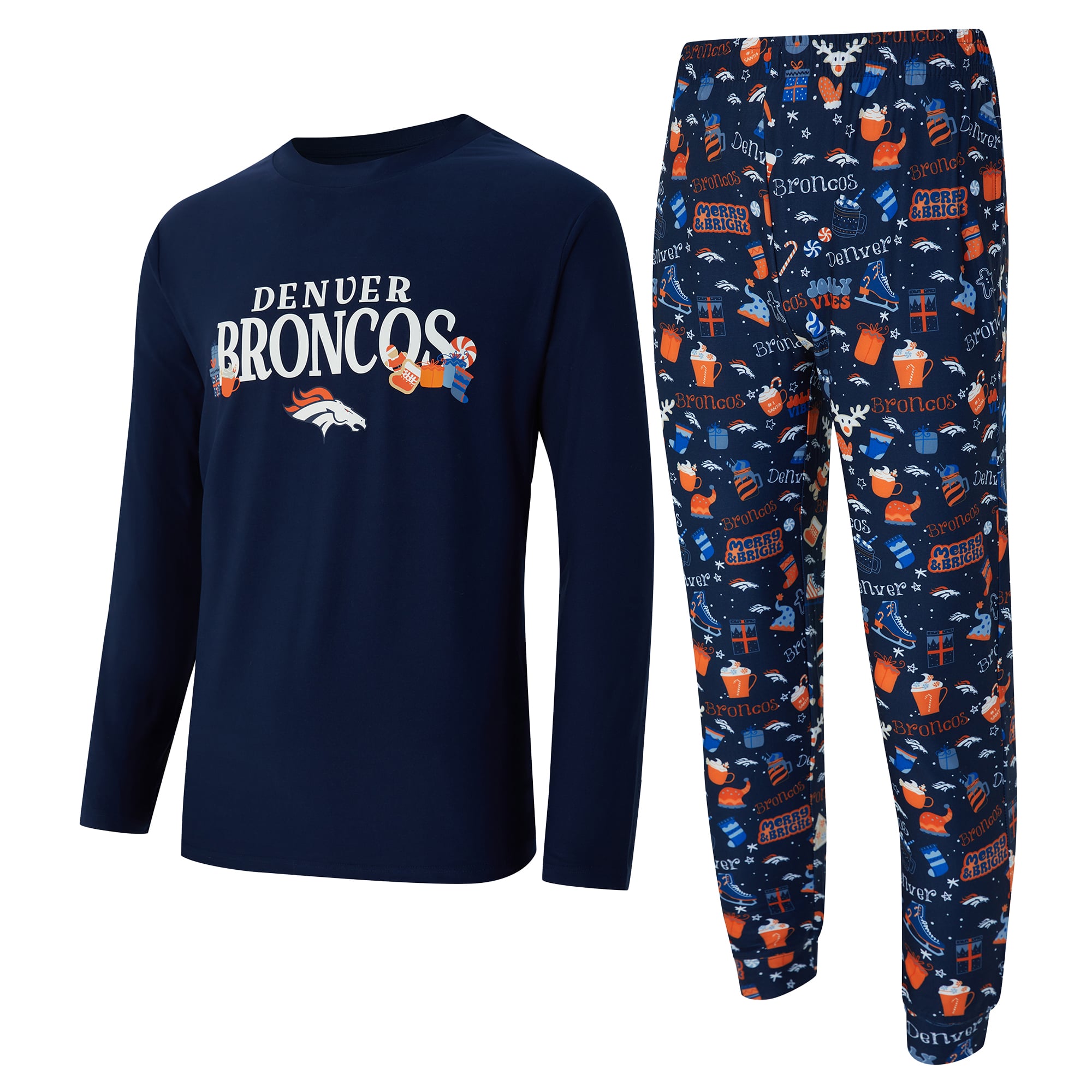Men’s Concepts Sport Navy Denver Broncos Chestnut Long Sleeve Top & Pants Set Men’s Concepts Sport Navy Denver Broncos Chestnut Long Sleeve Top & Pants Set