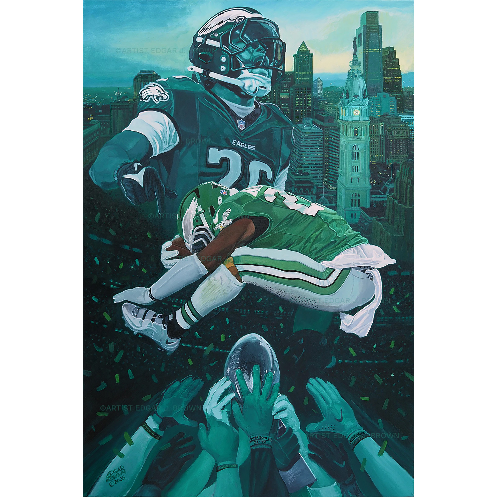 Saquon Barkley Philadelphia Eagles Deacon Jones Foundation 24" x 36" Limited Edition Fine Art Canvas Print by Artist Edgar Brown