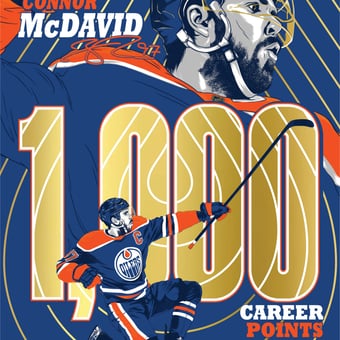 Phenom Gallery Connor McDavid Edmonton Oilers 1,000 Career Points 18" x 24" Gold Foil Serigraph