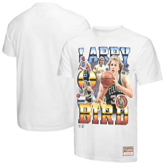 Men's Mitchell & Ness Larry Bird White Boston Celtics Commemorative Collage T-Shirt