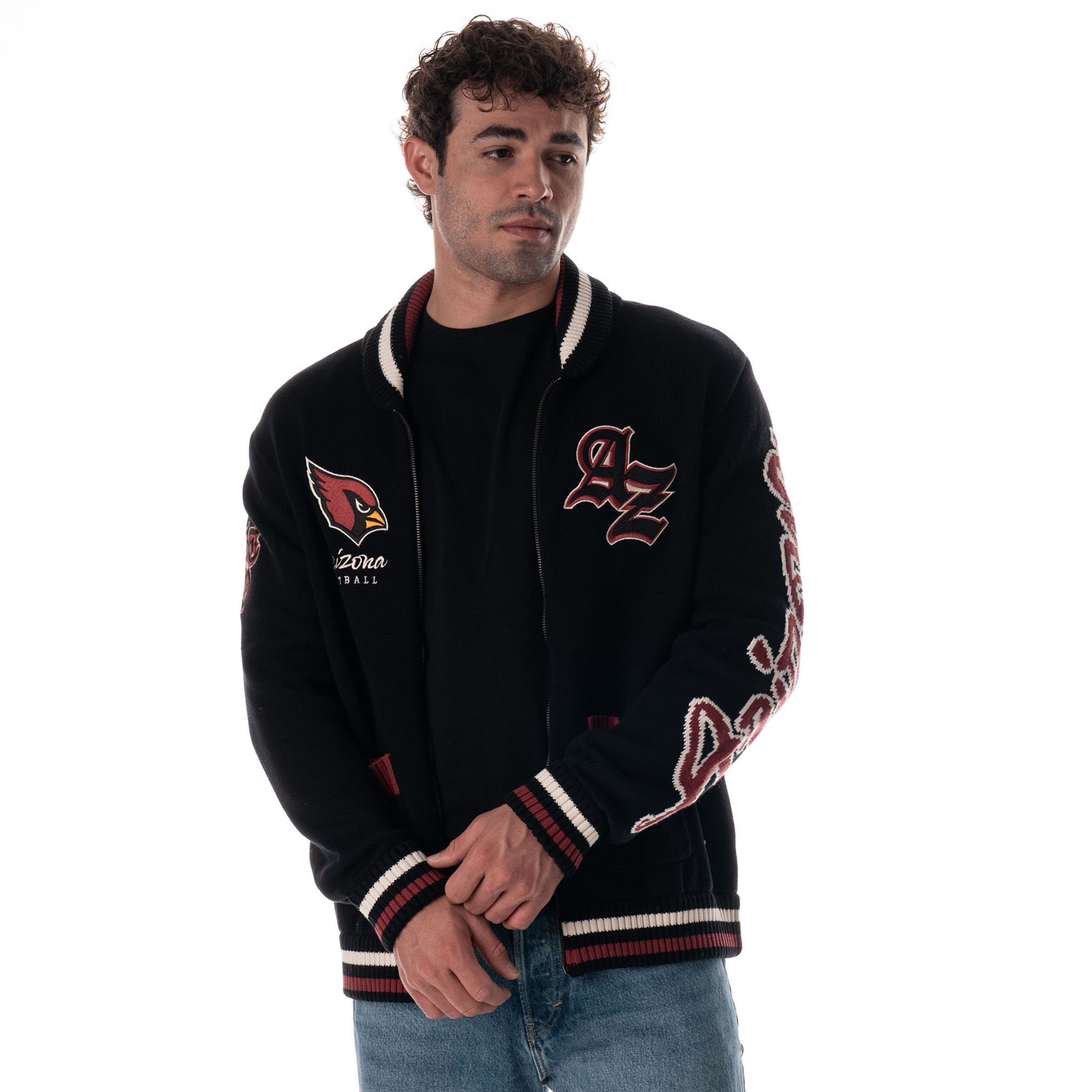 Unisex The Wild Collective Black Arizona Cardinals Jacquard Full-Zip Sweater
