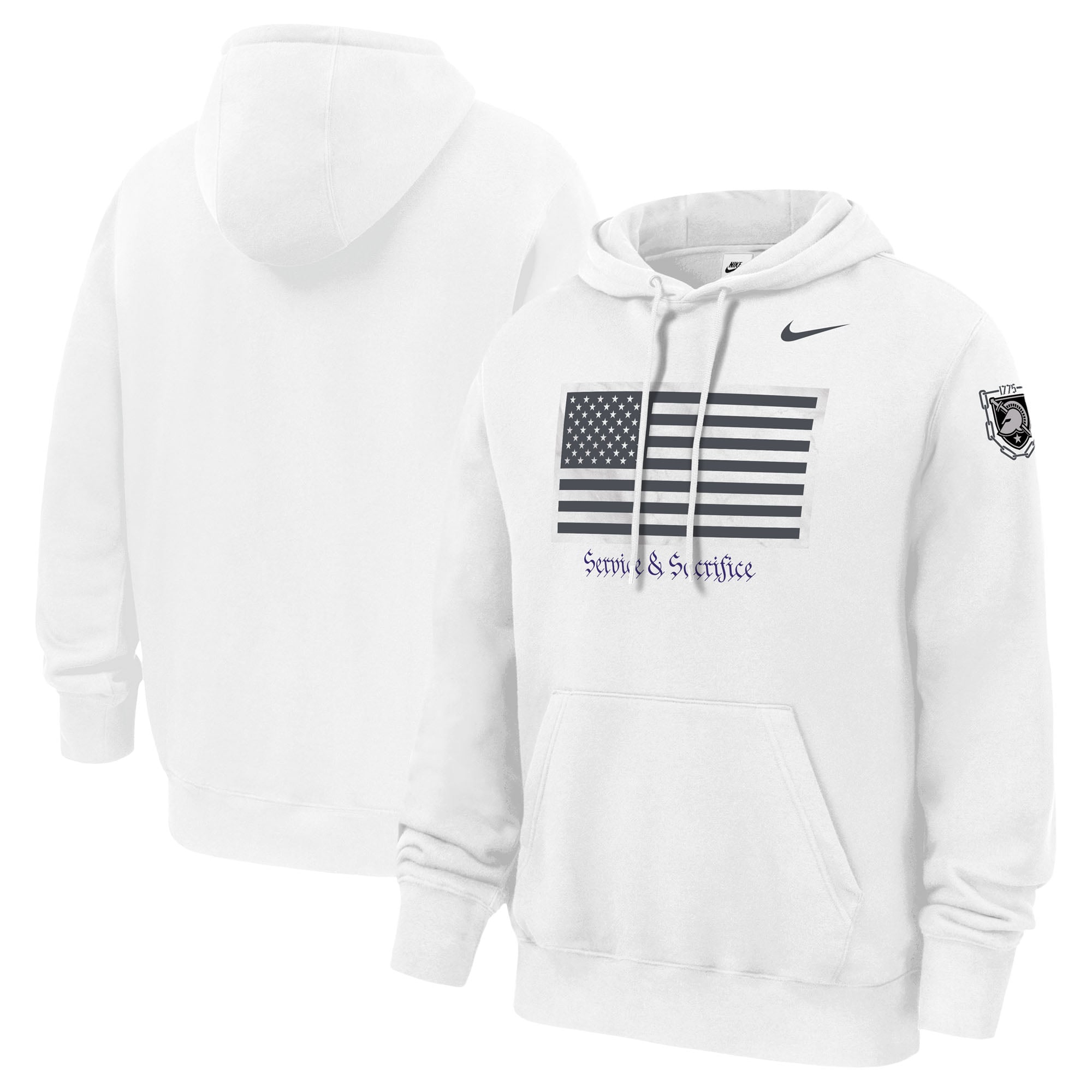Men's Nike White Army Black Knights Army 250 Collection Club Fleece Hoodie