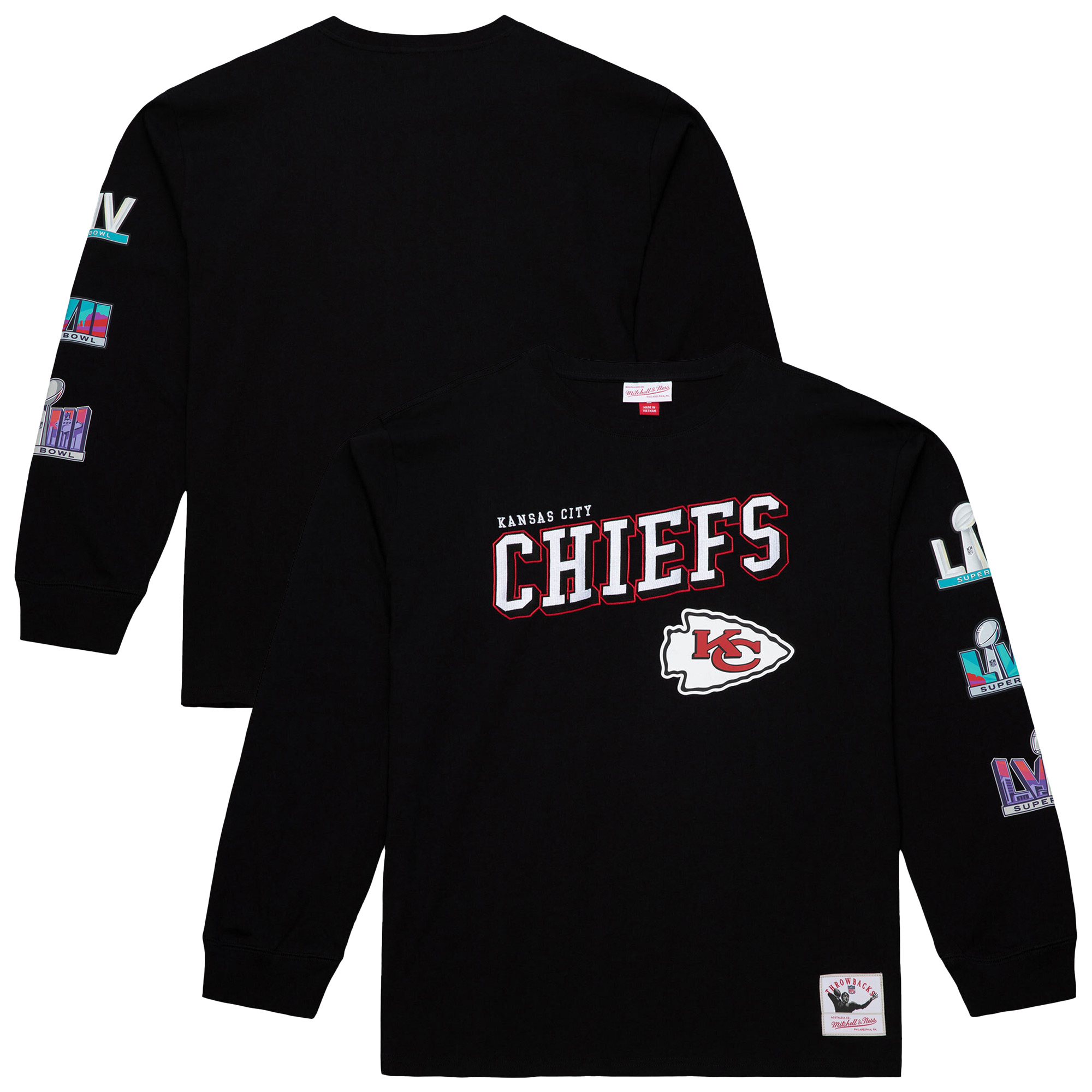 Men's Mitchell & Ness Black Kansas City Chiefs Training Camp Vintage Logos Long Sleeve T-Shirt