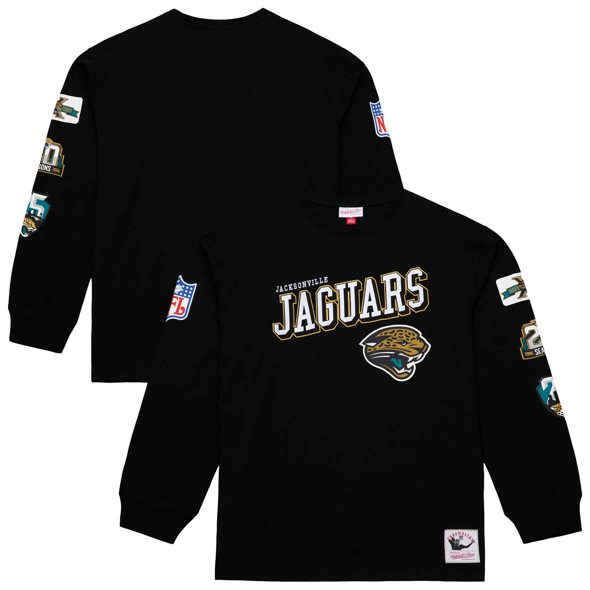 Men's Mitchell & Ness Black Jacksonville Jaguars Training Camp Vintage Logos Long Sleeve T-Shirt