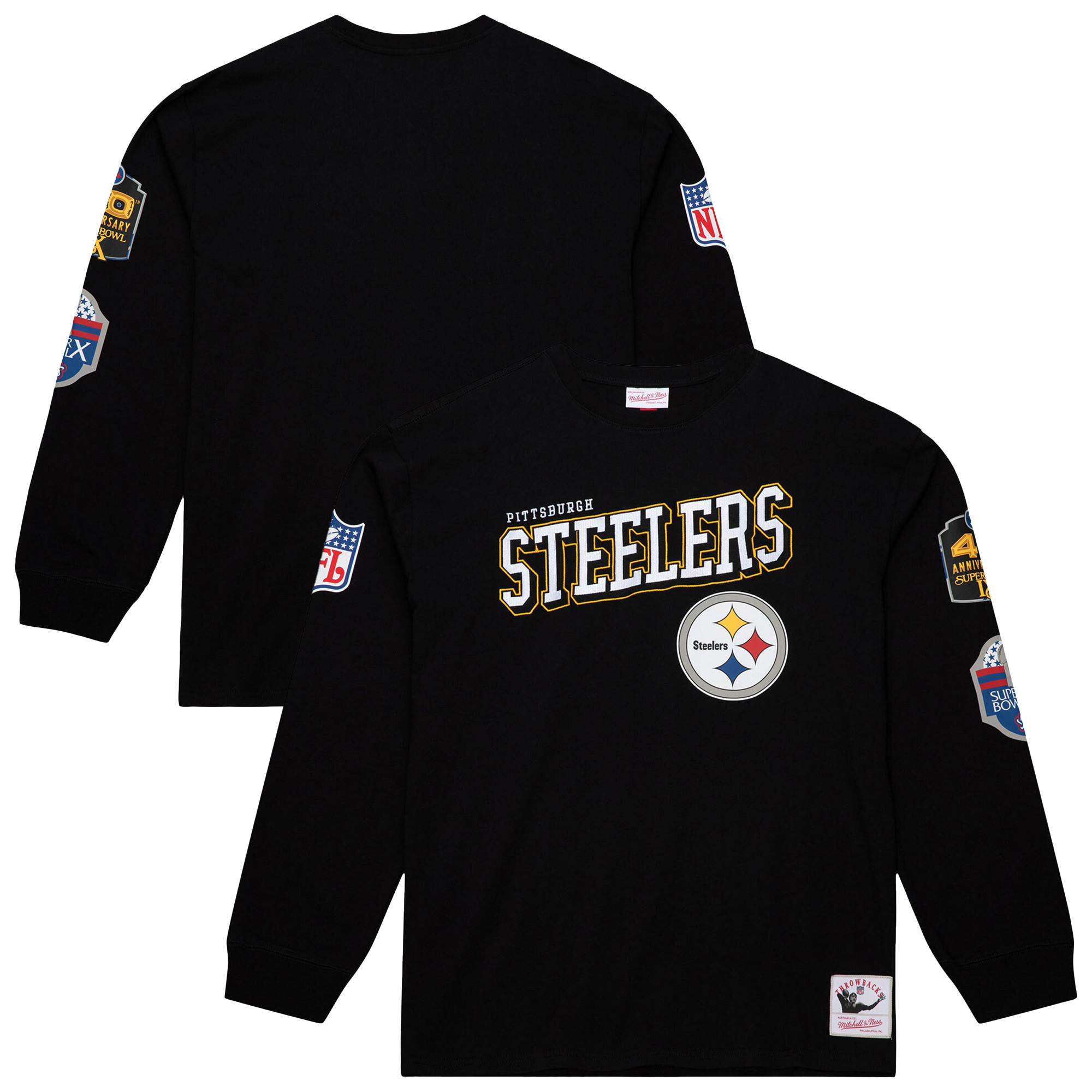 Men's Mitchell & Ness Black Pittsburgh Steelers Training Camp Vintage Logos Long Sleeve T-Shirt